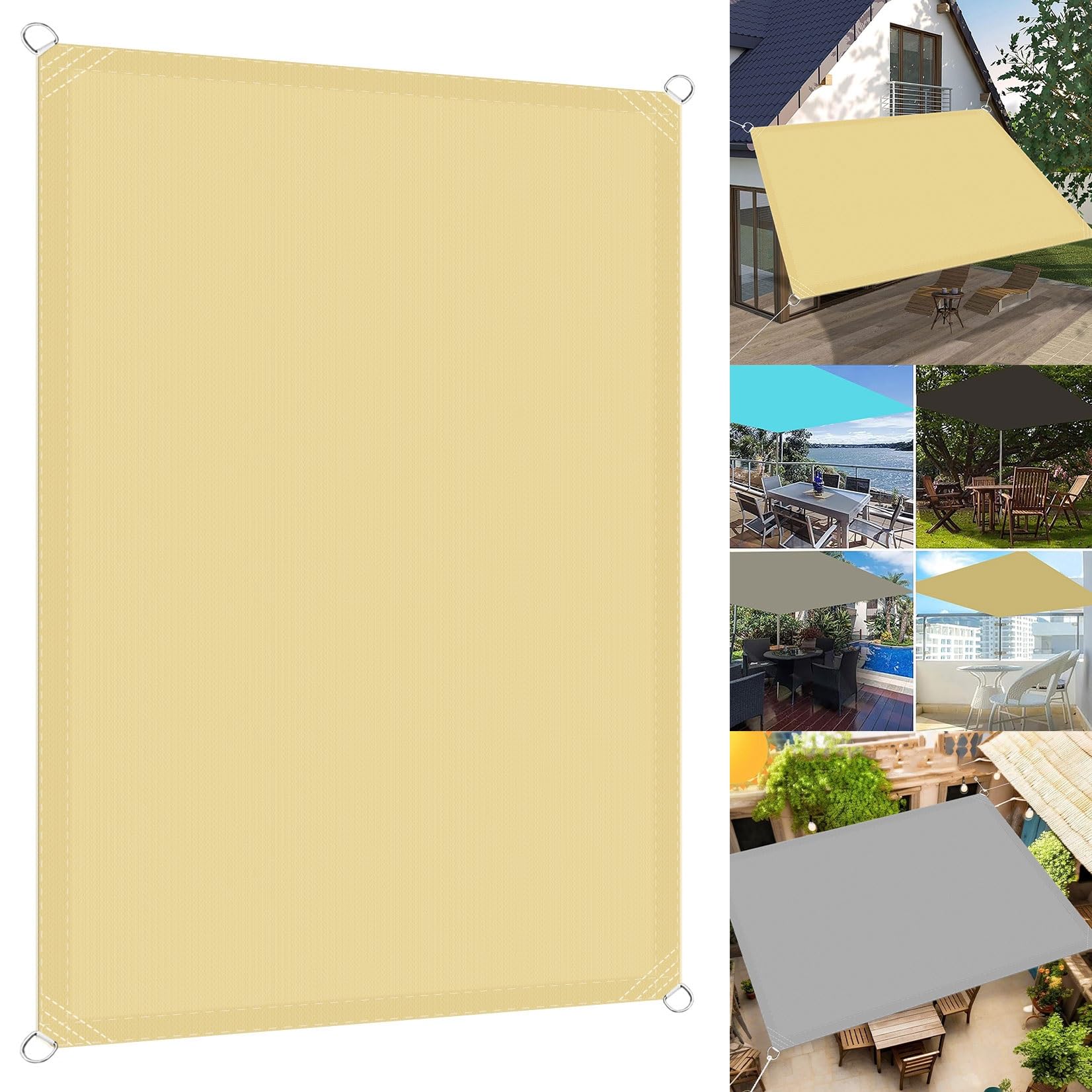 KLGFBDC Waterproof Rectangle Sun Shade Sail 4x10m UV Protection 98% Weather Resistant Outdoor Patio Canopy for Garden Terrace Camping Sand Yellow