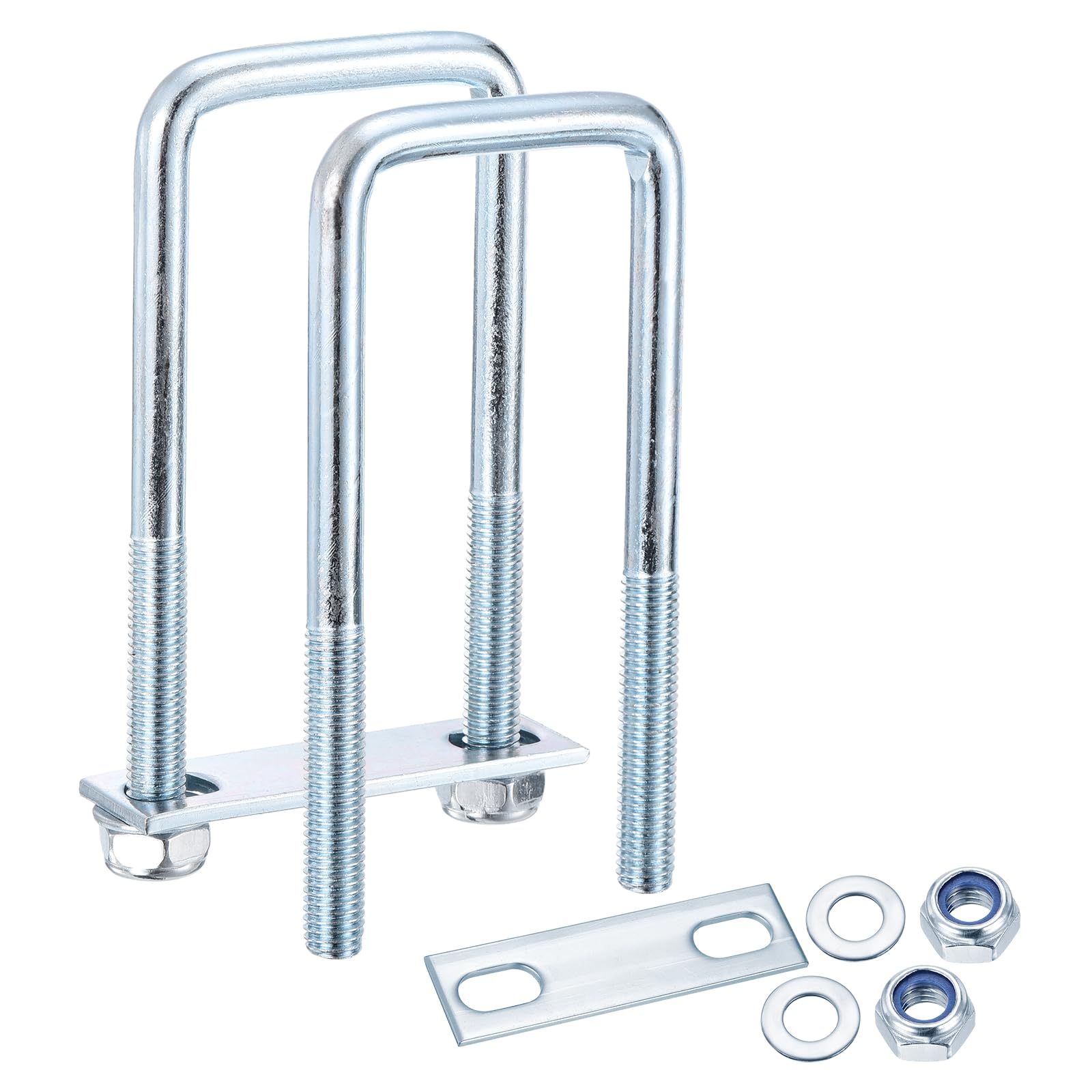 METALLIXITY U Bolts 2Set (M10x50x130mm), Square U Bolt Kits Carbon Steel with Nylon Lock Nut Washers Plates - for Construction, Pipe, Trailer, Automotive, Leaf Spring Fastener