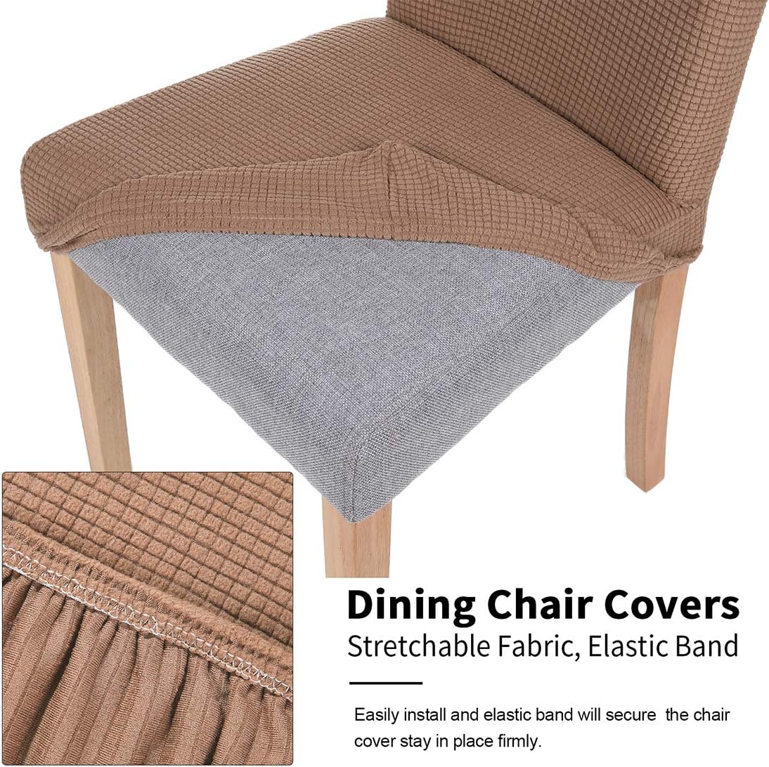 smiry Chair Covers for Dining Room, Stretch Jacquard Dining Room Chair Covers, Removable Washable Parsons Chair Slipcovers Set of 4, Camel