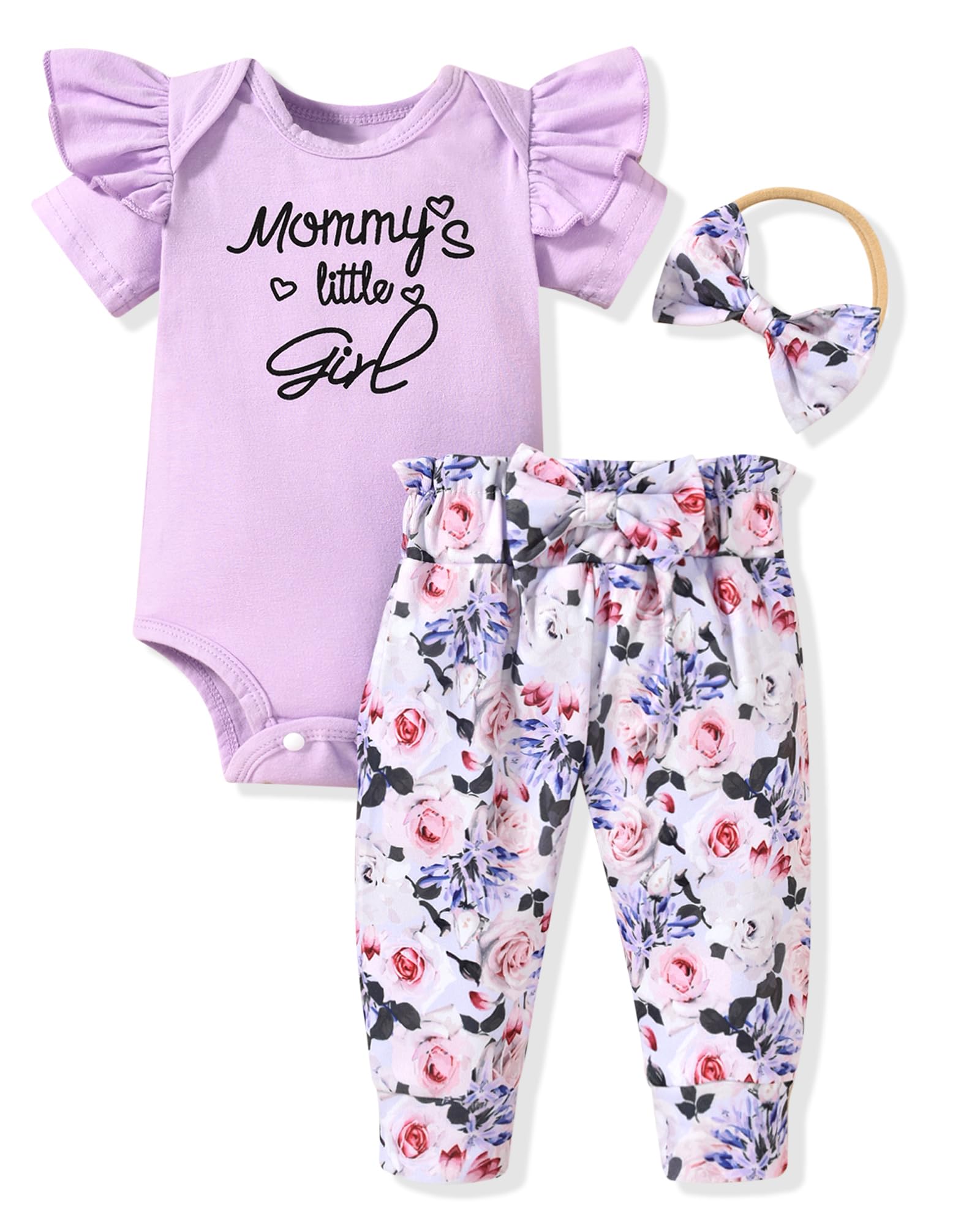 fioukiay Preemie Newborn Baby Girls Clothes Infant Little Kids Romper Bodysuit Pants Headband Clothing Set Summer Outfits