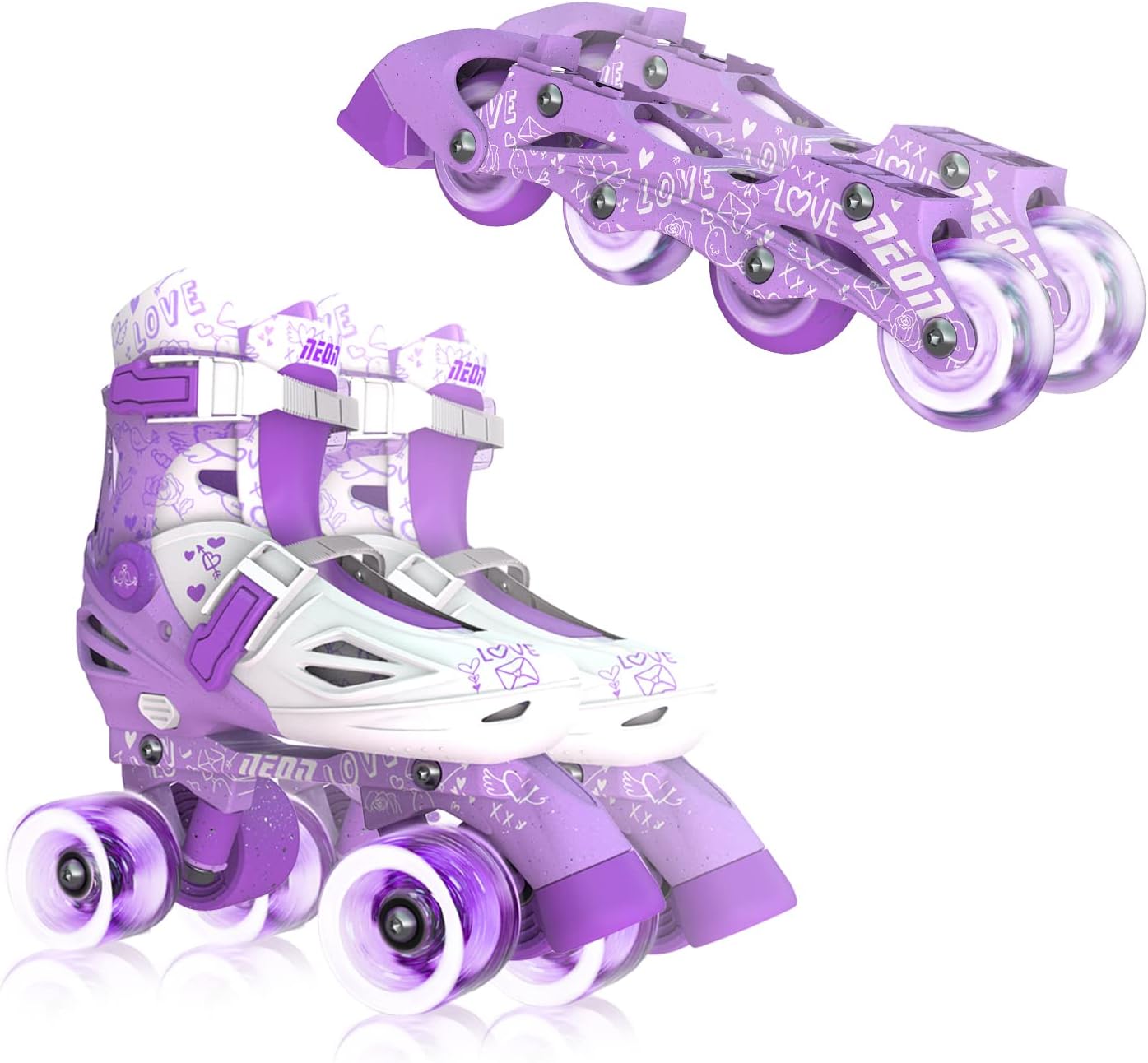 Yvolution Quad and Inline Skates Neon Combo 2-in-1 Skates for Kids with LED Wheels | Color Box Adjustable Sizing : Sports & Outdoors