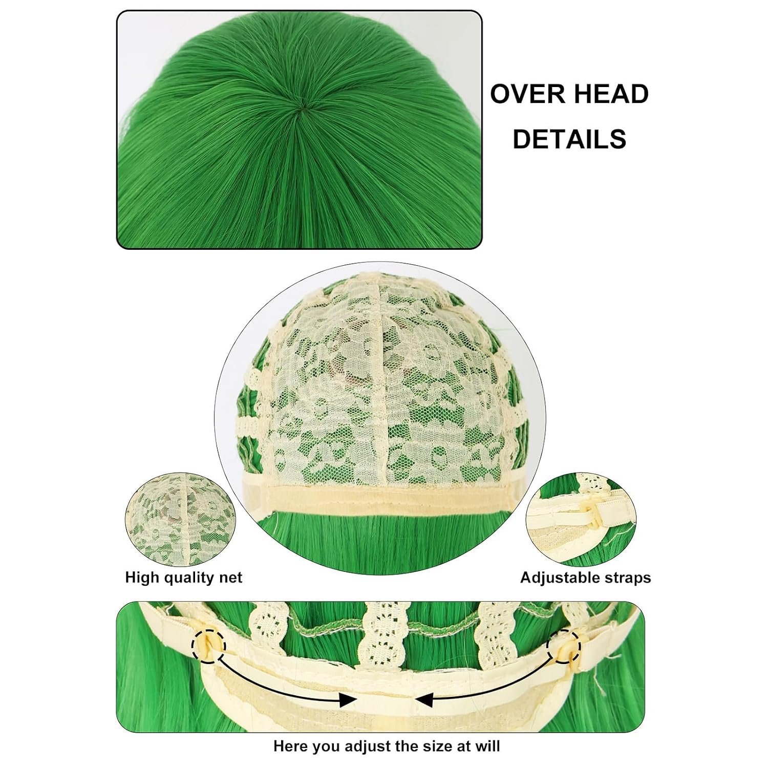 ANOGOL Short Green Bob Wig for Women Green Flip Wig Short Wavy Cosplay Wigs | Hair Cap+Anime Cosplay Wigs Anime Cartoon Hair Flip End Bob Costume 50s 60s Retro Outfit for Party Halloween St Patricks Day