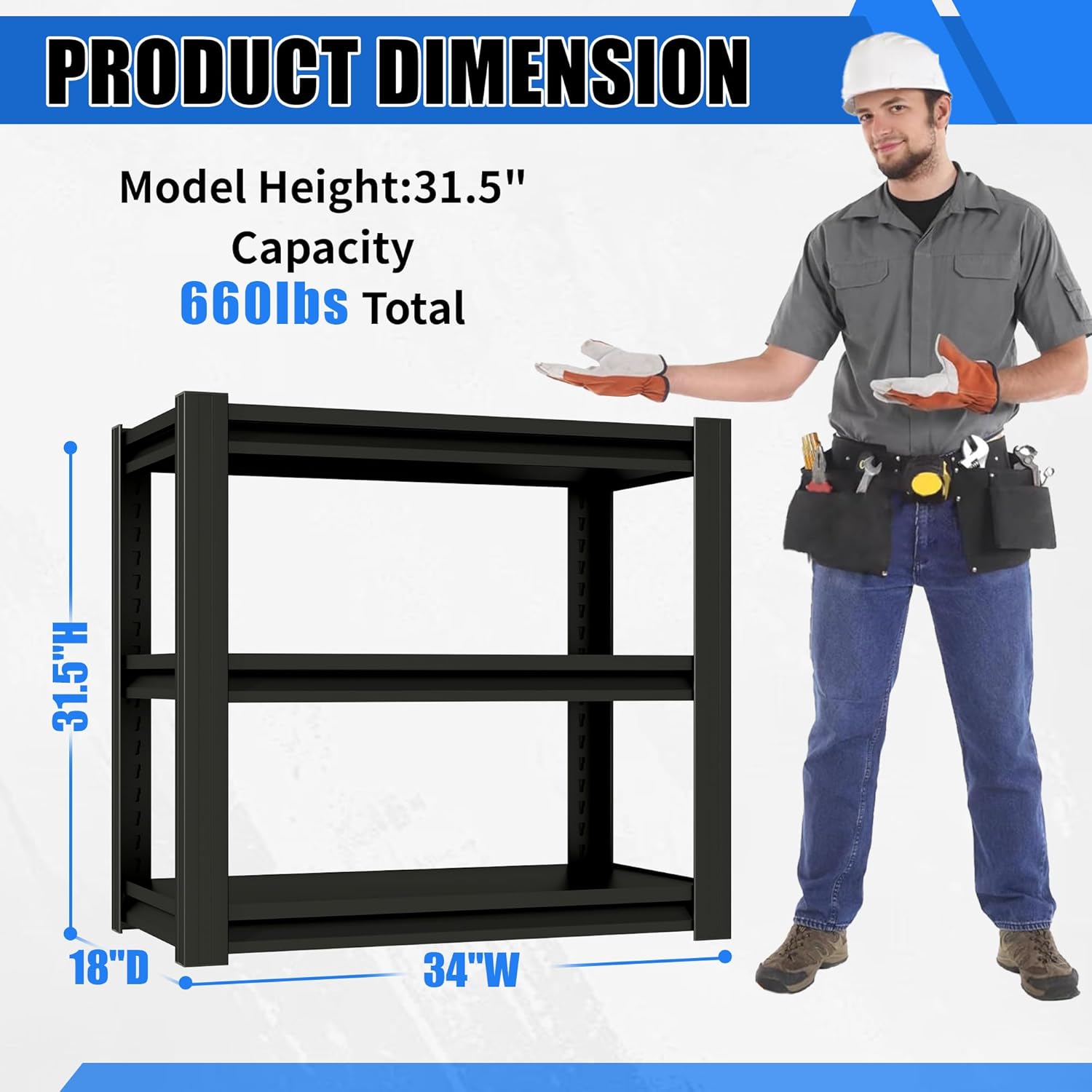20-30 Gallon Fish Tank Stand, Metal Aquarium Stand, 3-Tier Adjustable Heavy Duty Rack Shelf, 34" W x 18" D x 31.5" H, Black