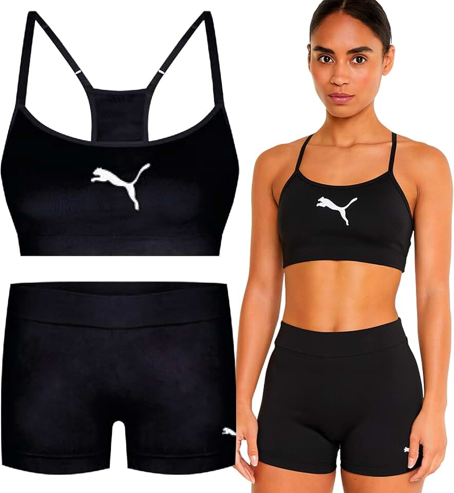 Conjunto Fitness Sem Costura Puma Top Com Bojo e Short Anatômico Academia Feminino Adulto