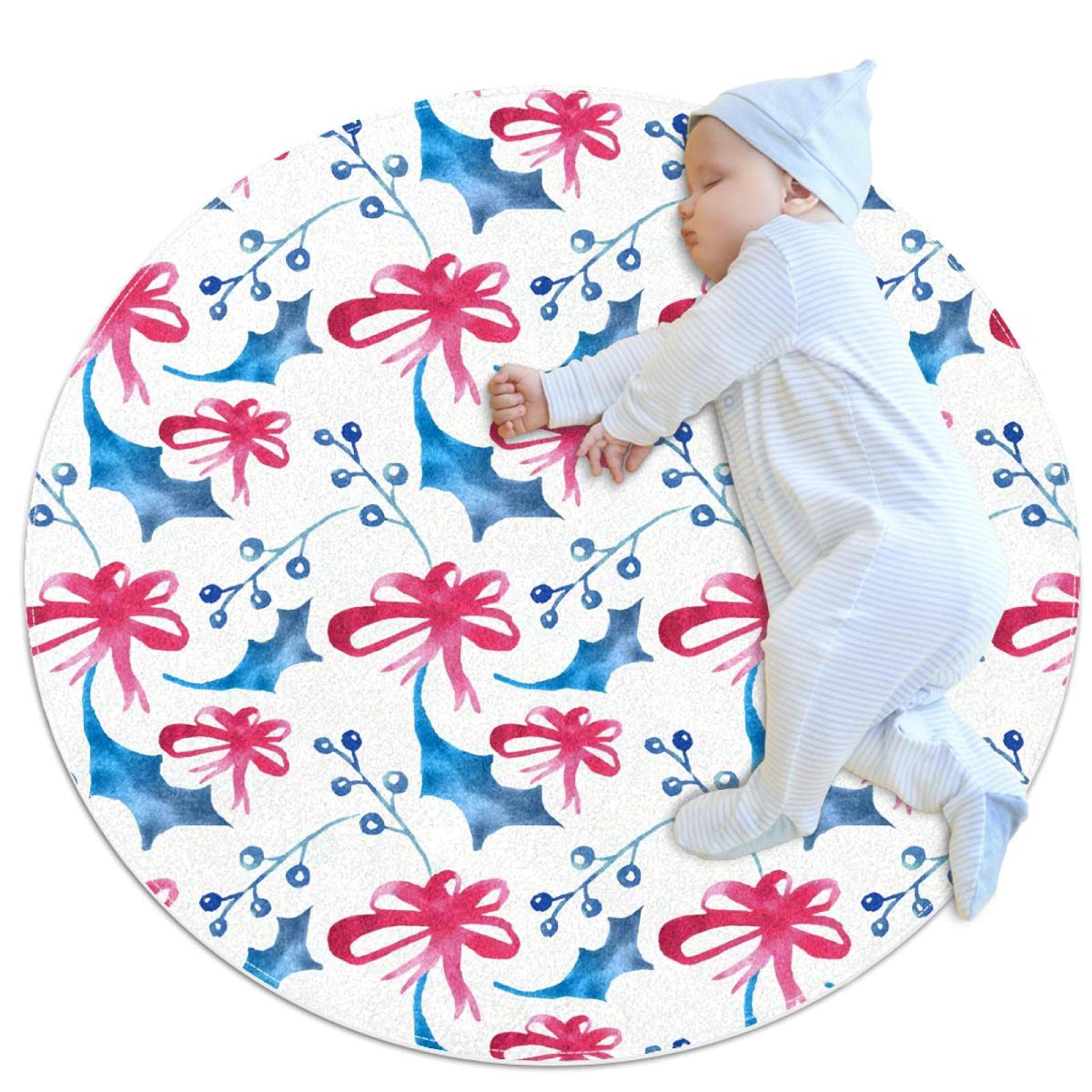 Tapis rond pour enfants motif floral rouge pour chambre de bébé