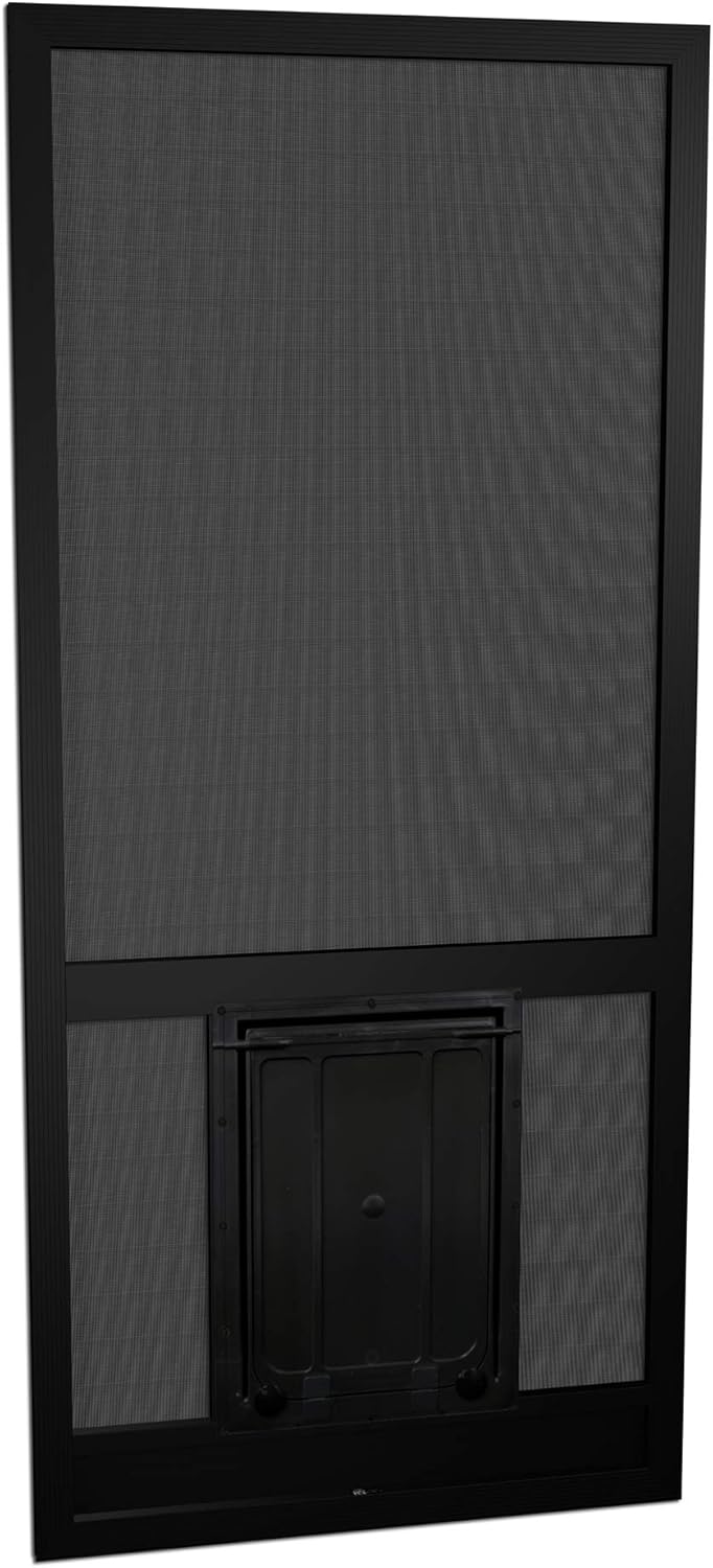 PCA CC Black Aluminum Screen Door with Large Pet Door 80 in. x 36 in.