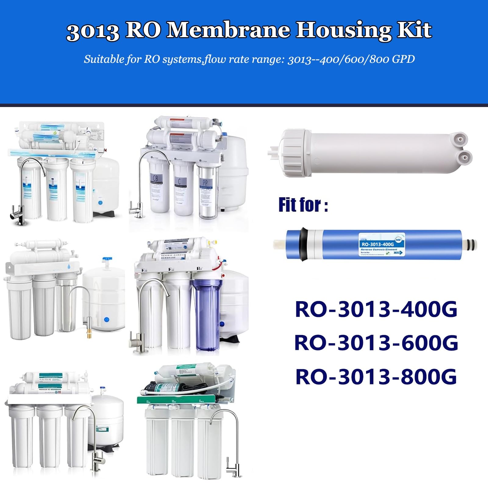 3013-800 GPD RO-Membranfilter-Ersatz, mit Umkehrosmose Membrangehäuse, Passend für Untertisch-RO Trinkwasserfiltersysteme für den Hausgebrauch
