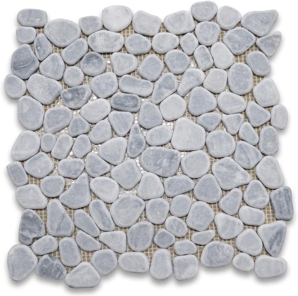 Bardiglio Gray Marble Pebble Stone River Rocks Mosaic Tile Tumbled Kitchen Bath Wall Floor Backsplash Shower (1 Sheet)