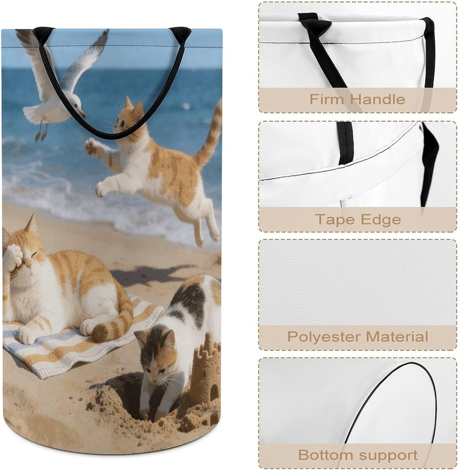 Collapsible Beach Cat Fun Laundry Hamper Large Portable Laundry Basket with Handles Lightweight Dirty Clothes Storage Bin for Bedroom Laundry Room College Dorm image 4