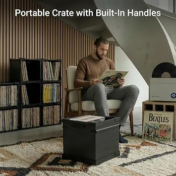 HumminGuru FlexiCube Vinyl Record Storage Box Stackable Organizer for 12 Records, Holds 70 LPs | Modular Vinyl Shelf & Collapsible Storage Crate. Durable & Portable Space-Saving Design (3 Cubes)