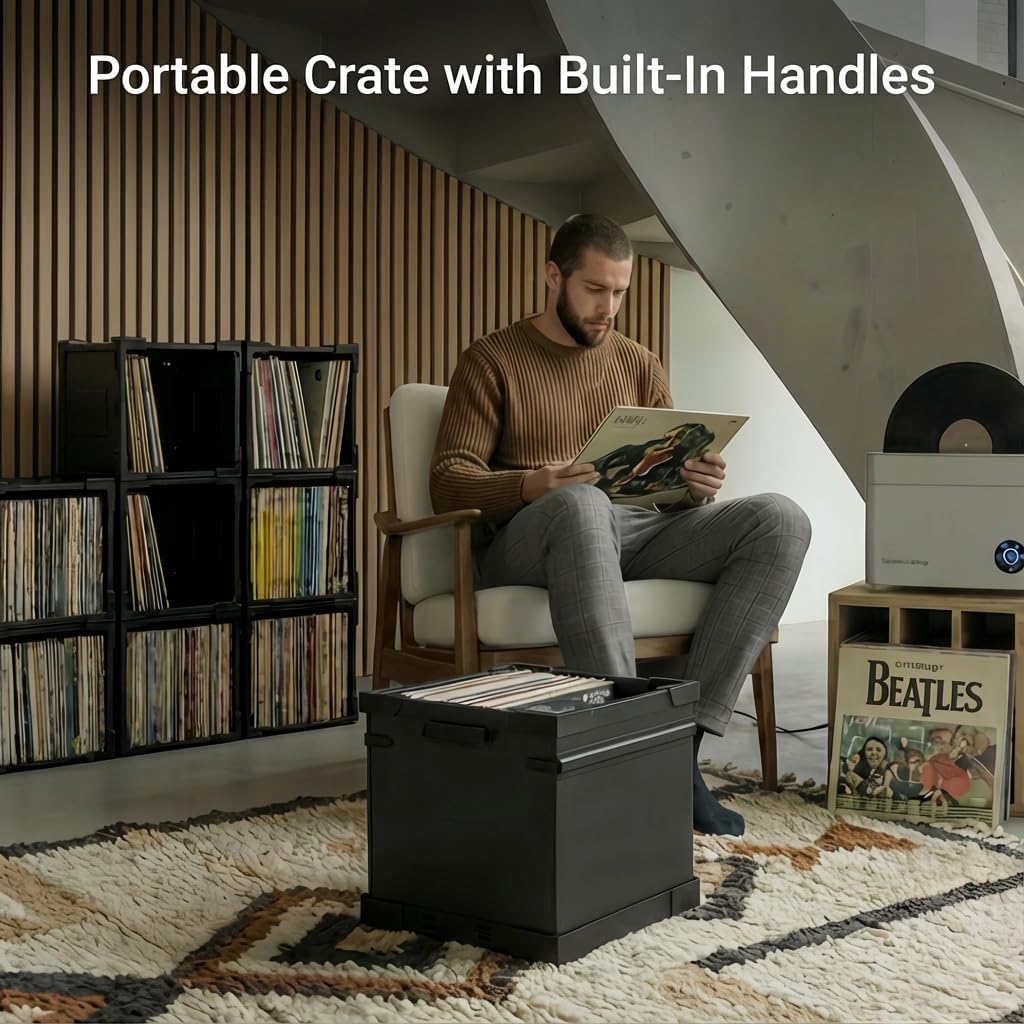 HumminGuru FlexiCube Caja para Guardar Discos de Vinilo Organizador Apilable 12 Pulgadas 70 LP Estante Modular Plegable (3 cubos)