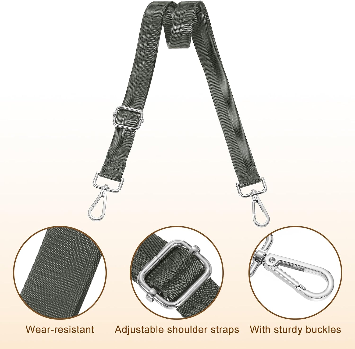 uxcell Wide Shoulder Strap, 2.5cm Adjustable Purse Strap Replacement Crossbody Strap for Shoulder Bag Handbag, Dark Grey, Silver Pull Core Buckle - Image 3