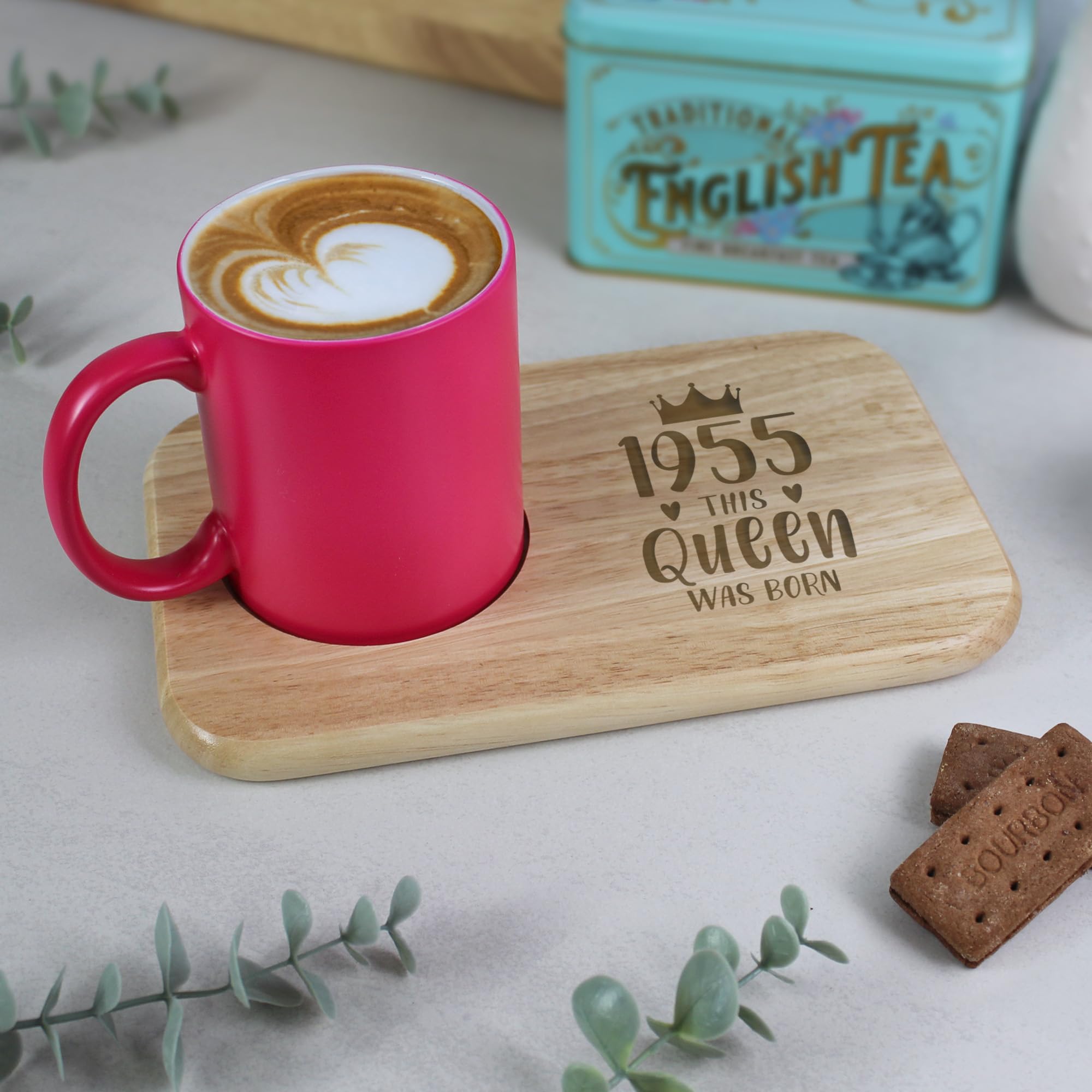 eBuyGB Engraved Tea & Biscuit Board, 1955 This Queen was Born, 70th Milestone Birthday Gifts for Women, Seventieth Birthday Gift for Her, Wooden
