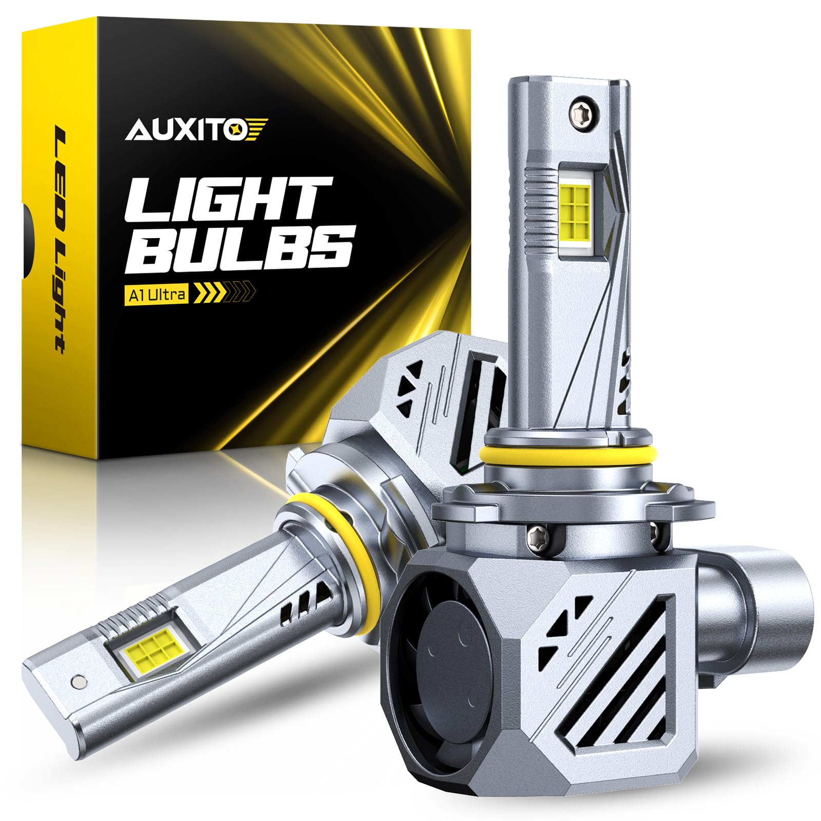 AUXITO 9006 LED Bulbs, 1000% Brighter, 3 Min Quick Install,Non-Polarity Plug and Play, 20 Years Lifespan, No Flicker, 99% Compatibility, Pack of 2