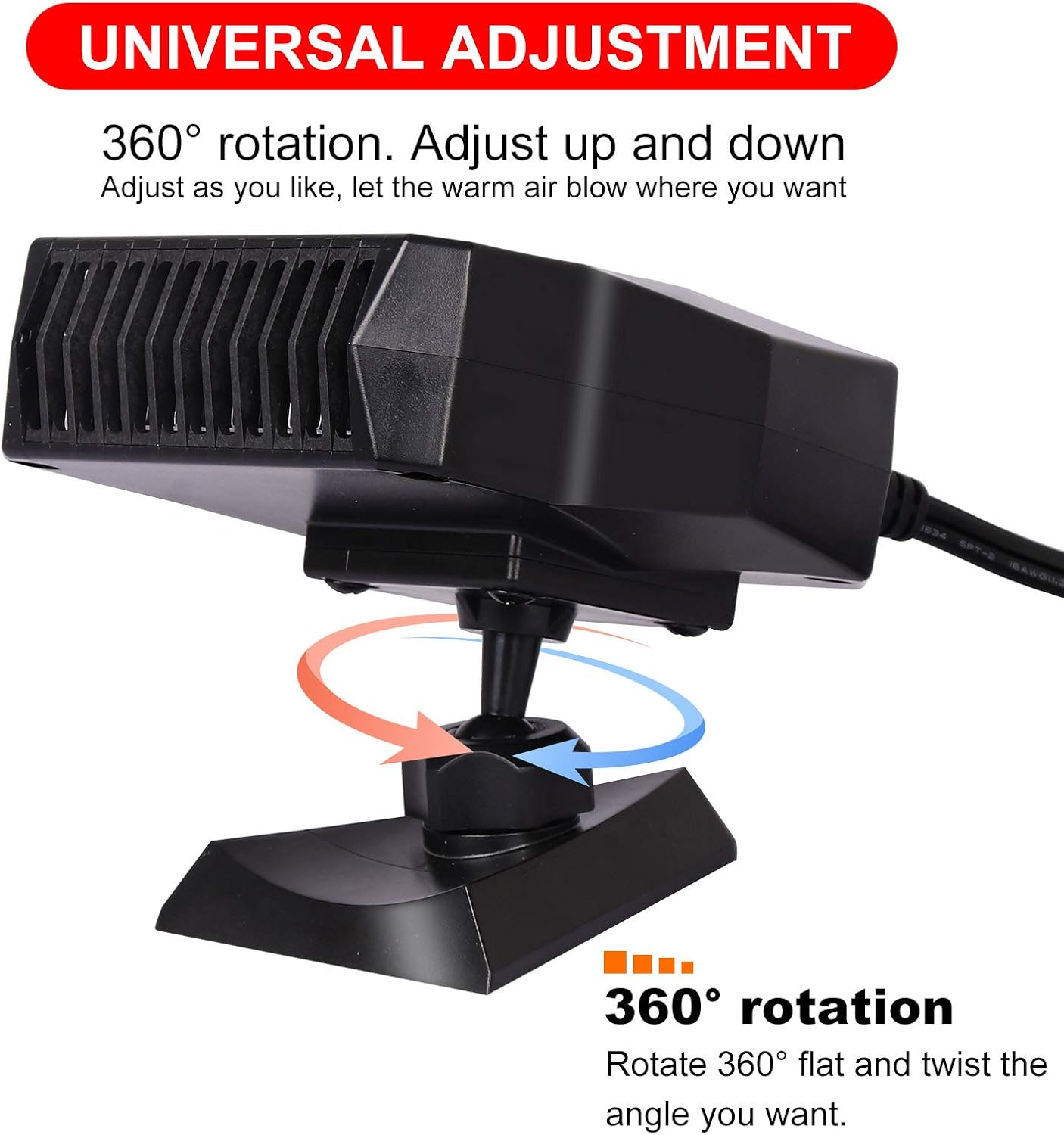 Wodesid Portable Heater for Car, 12V 150W Car Heater & Cooling Fan Windshield Defogger Defroster, Fast Heating, 360-degree Rotation (Black) : Sports & Outdoors
