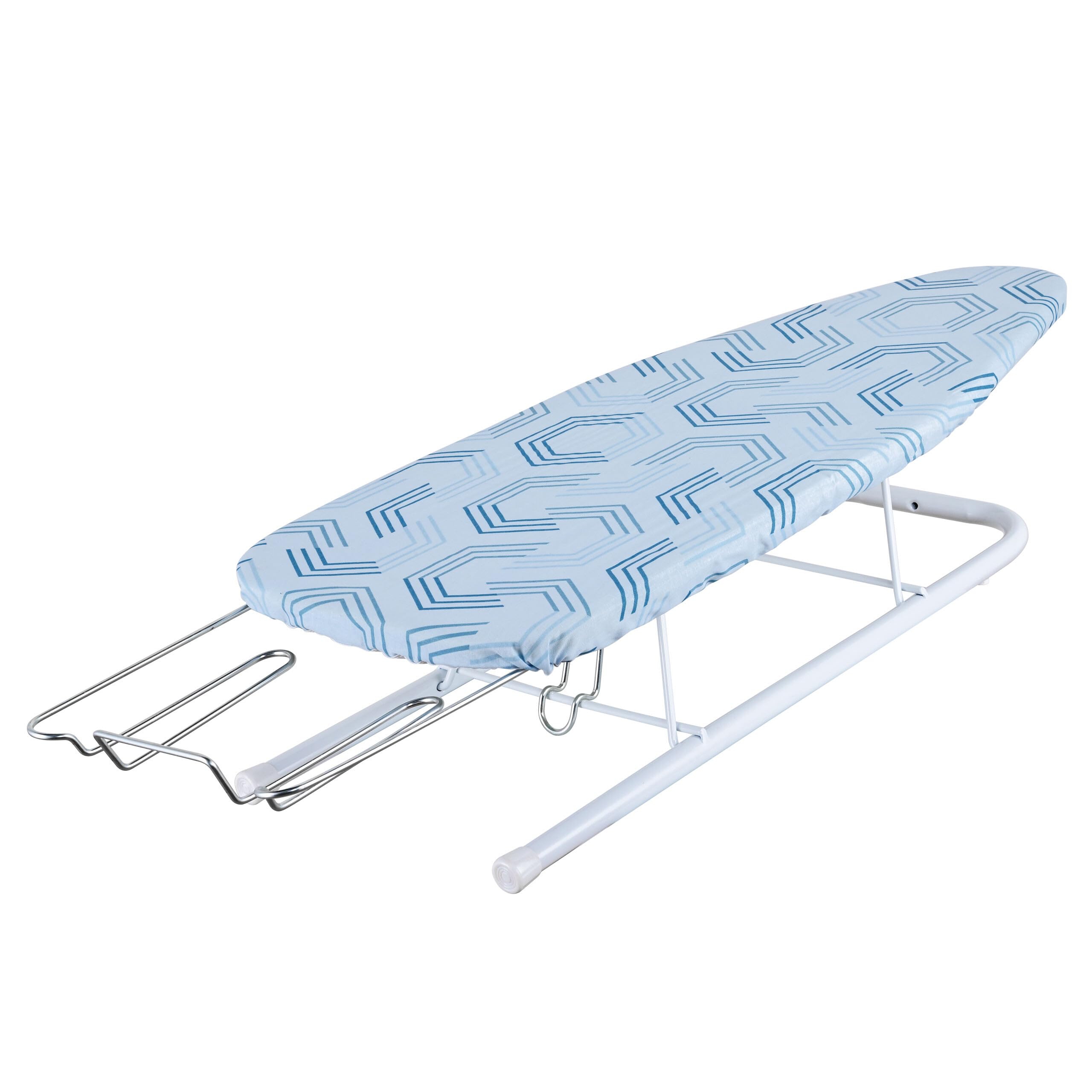 Relaxdays asse da stiro da tavolo, 76 x 30,5 cm, blu/bianco | Supporto ferro estraibile, pieghevole, compatto