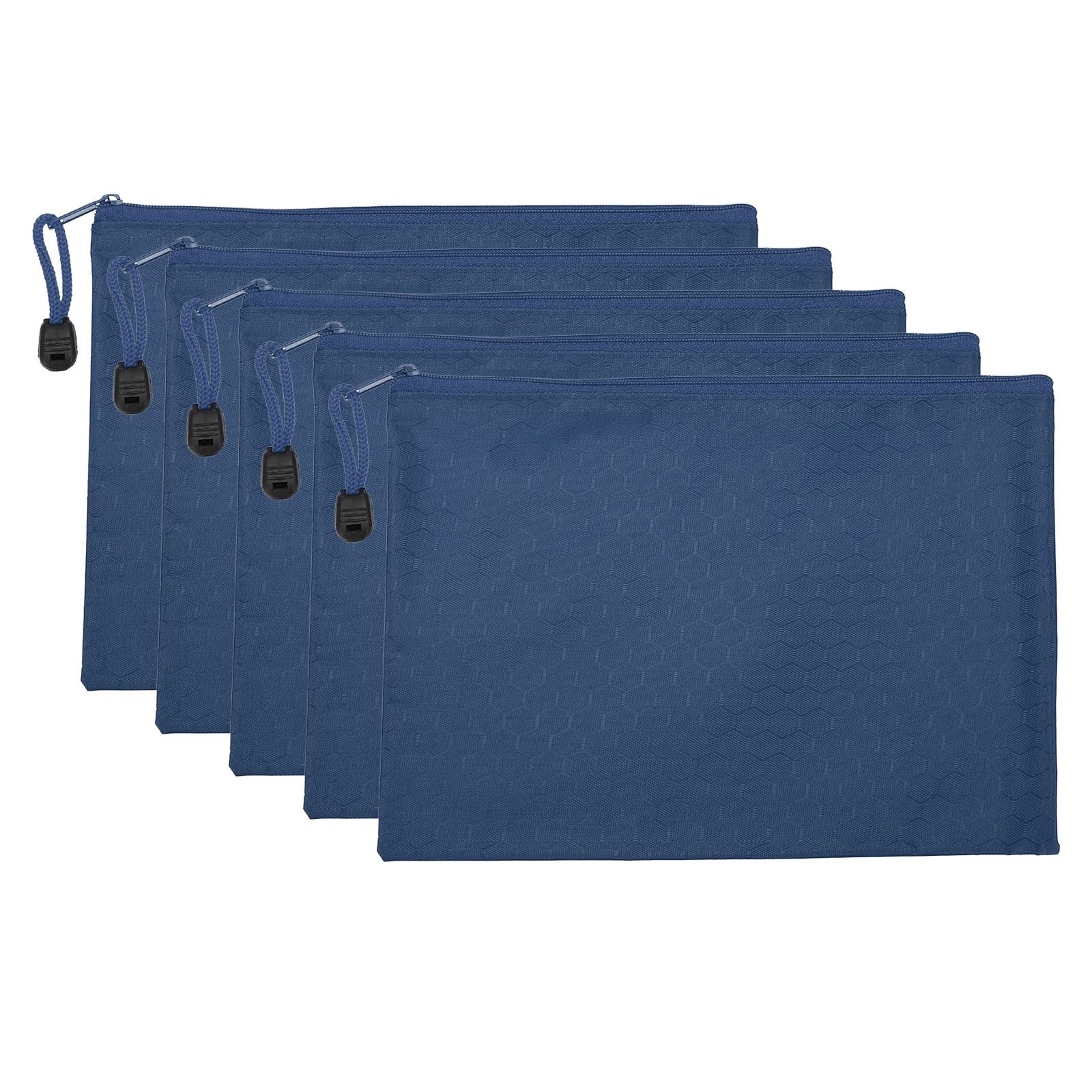 PATIKIL Waterproof Zipper File Bags, 5 Pack A5 Document Holders Pencil Pouch for Office, Navy Blue