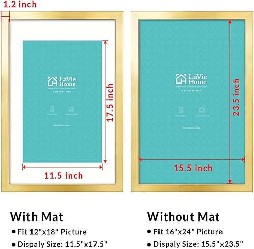 Vista 606 de LaVie Home - Portarretratos de 18 x 24 pulgadas, fotos de 16 x 20 pulgadas con paspartú, de 18 x 24 pulgadas sin paspartú, plexiglás pulido, Negro