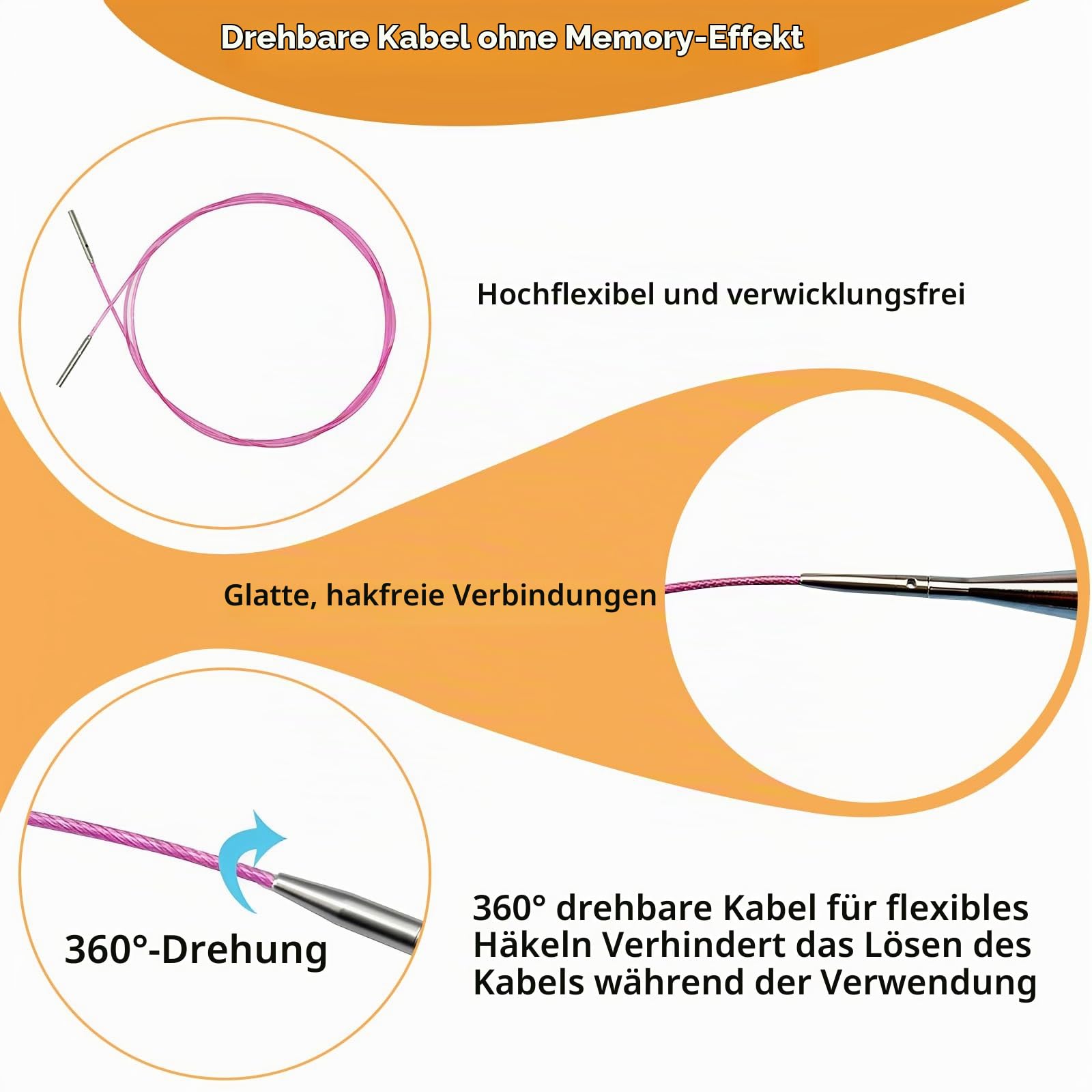 Tunesisches Häkelnadel-Set mit Kabel, 26-teilig, 3–10 mm, 15,2 cm Lange | Austauschbare Häkelnadeln aus vernickeltem Aluminium, ergonomisch, inkl. Aufbewahrungstasche, für Anfänger & Profis