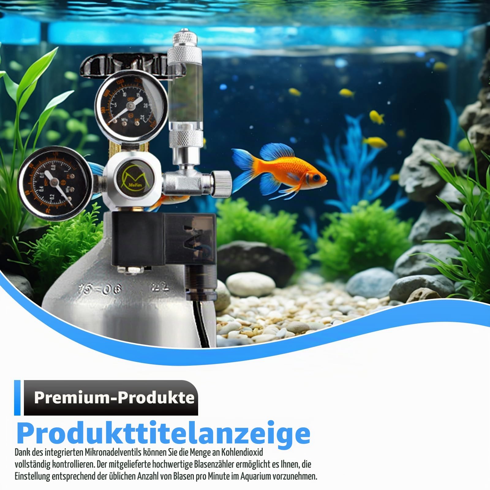 Aquarium CO2 Druckminderer, CO2-Regler für Aquarien, Dual-Gauge-Display, W21.8 Interface, CO2 druckminderer Aquarium mit Magnetventil, Blasenzähler für bepflanzte Aquarien
