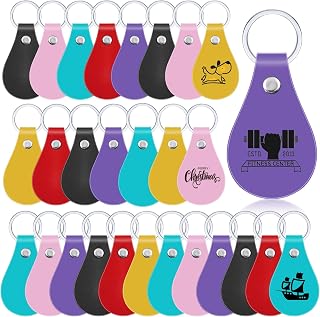 Taiyin 30PCS PU Leather Key Fob Blanks Kit with Rivets & Key Rings - 6 Colors for DIY Laser Engraving Keychains (Purple, Black, Red, Pink, Mint, Yellow)