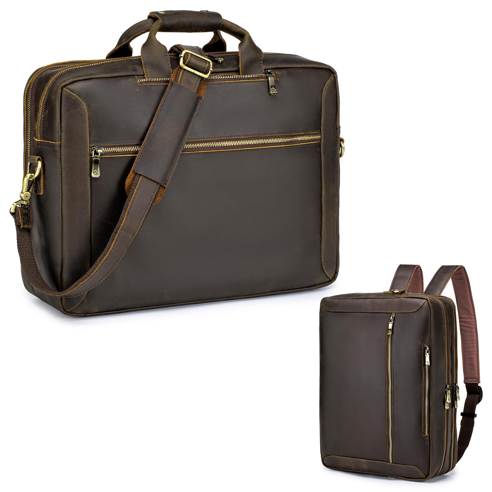 COSCOOA Large Full Grain Leather Briefcase Convertible Backpack For Men Business Travel Case Messenger Bag Fits 17 3