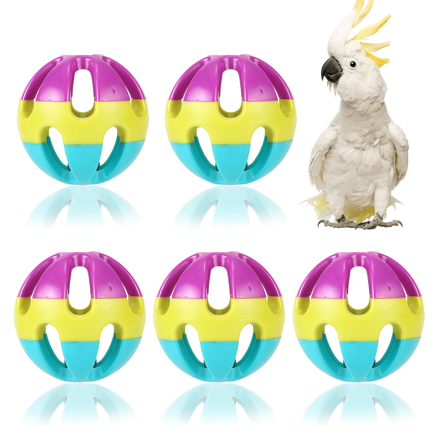 AOVNA 5pcs Multicolor Parrot Bell Ball Hollow Bird Bell Ball Plastic Bird Foraging Toy Colorful Ball with Bells Foot Toy for Parakeet Budgie Cockatiel Parrot