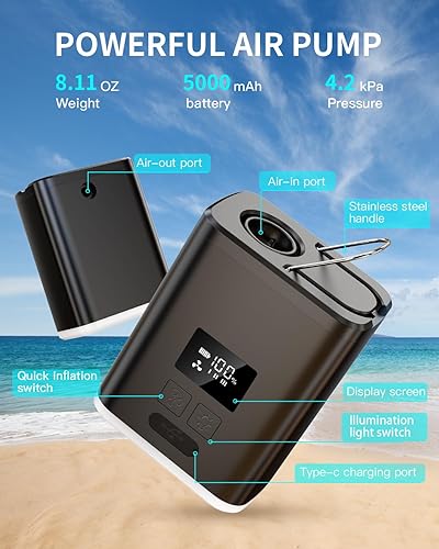 Miniatura 8 de Air Pump for Inflatables Mini Air Mattress Pump Portable Electric Air Pump for Pool Floats,Swimming Rings, Sleeping Pads, Vacuum Storage Bags 5X