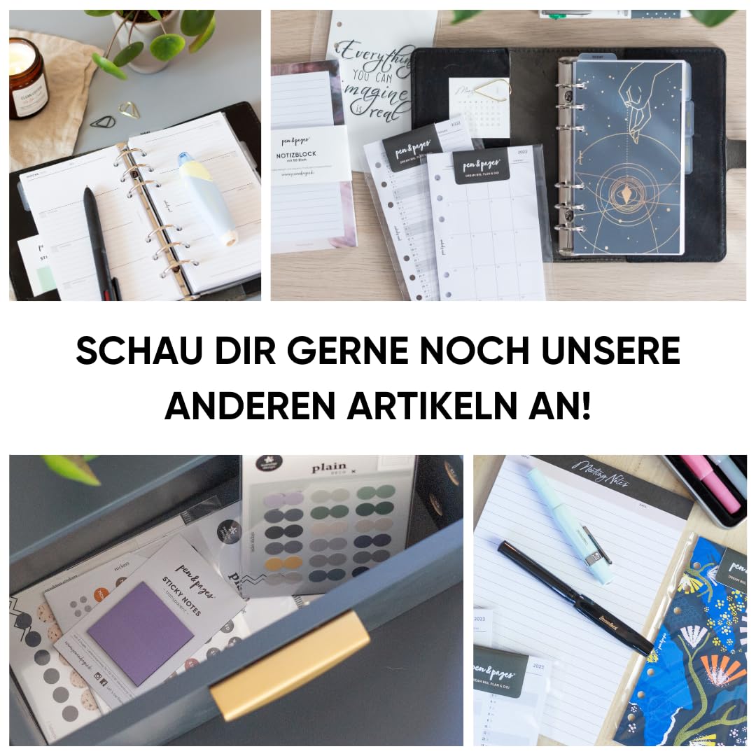 pen & pages® Kalender 2026 "Tagesplan" 1 Woche auf 2 Seiten DIN A5 Kalendereinlage für Ringbuch mit Monatsübersicht Jahresübersicht DACH Feiertagen 6 fach Lochung (All-in-One)