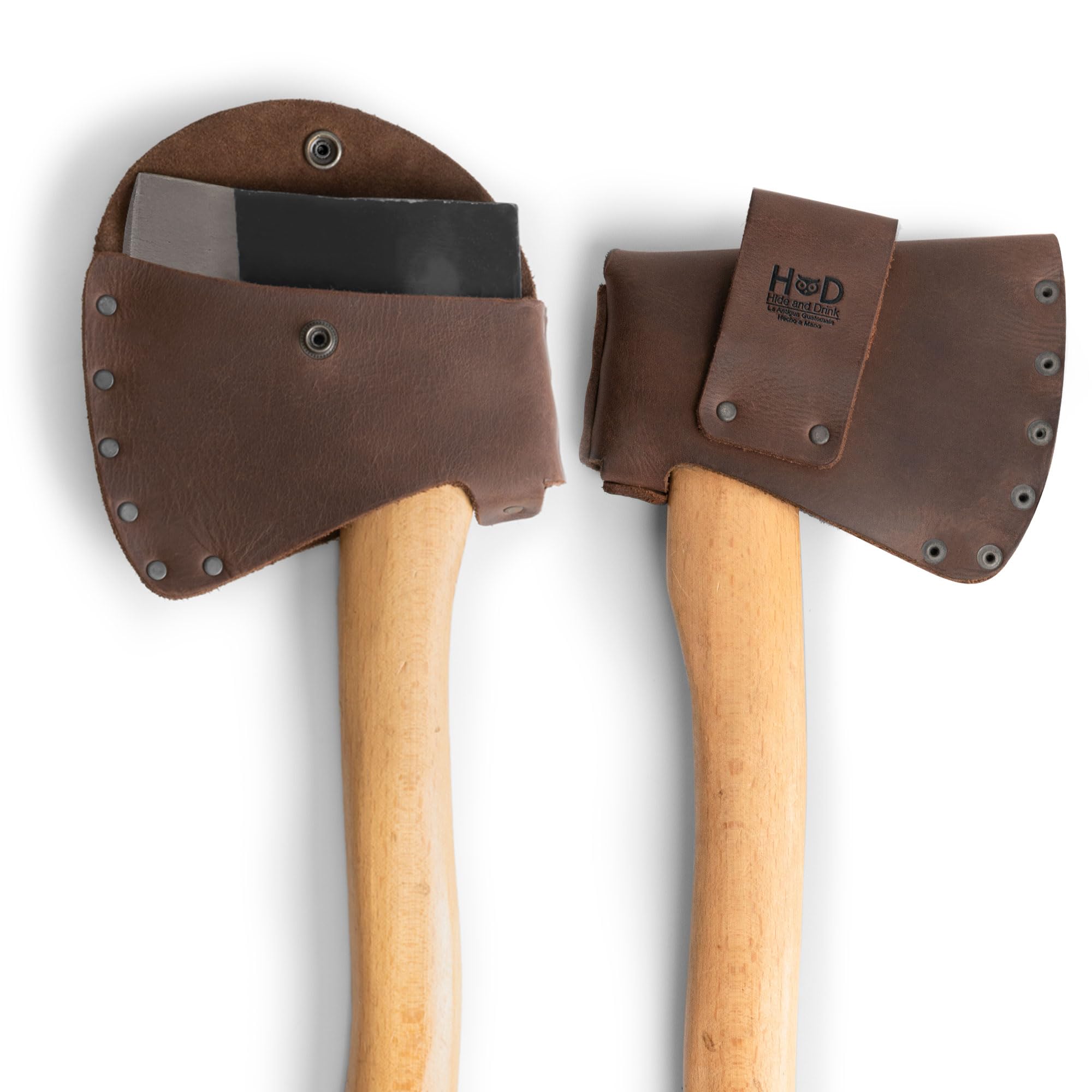 Hide & Drink, Hatchet Head Sheath Holster for 1.5 in. Belts, Axe Head Case, Blade Cover, Lumberjack Outdoors Work Essentials, Full Grain Leather, Handmade (Bourbon Brown)