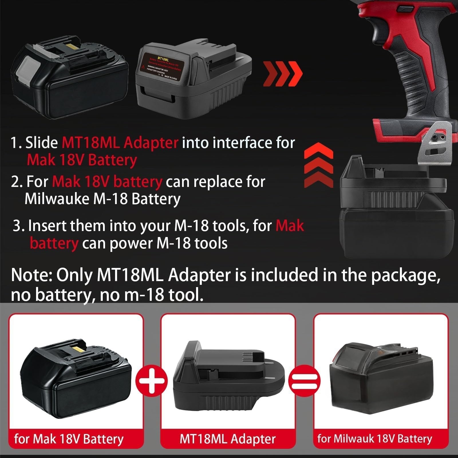 TEPULAS MT18MIL Battery Adapter – Use Makita 18V Batteries On Milwaukee M18 Power Tools (Adapter Only)