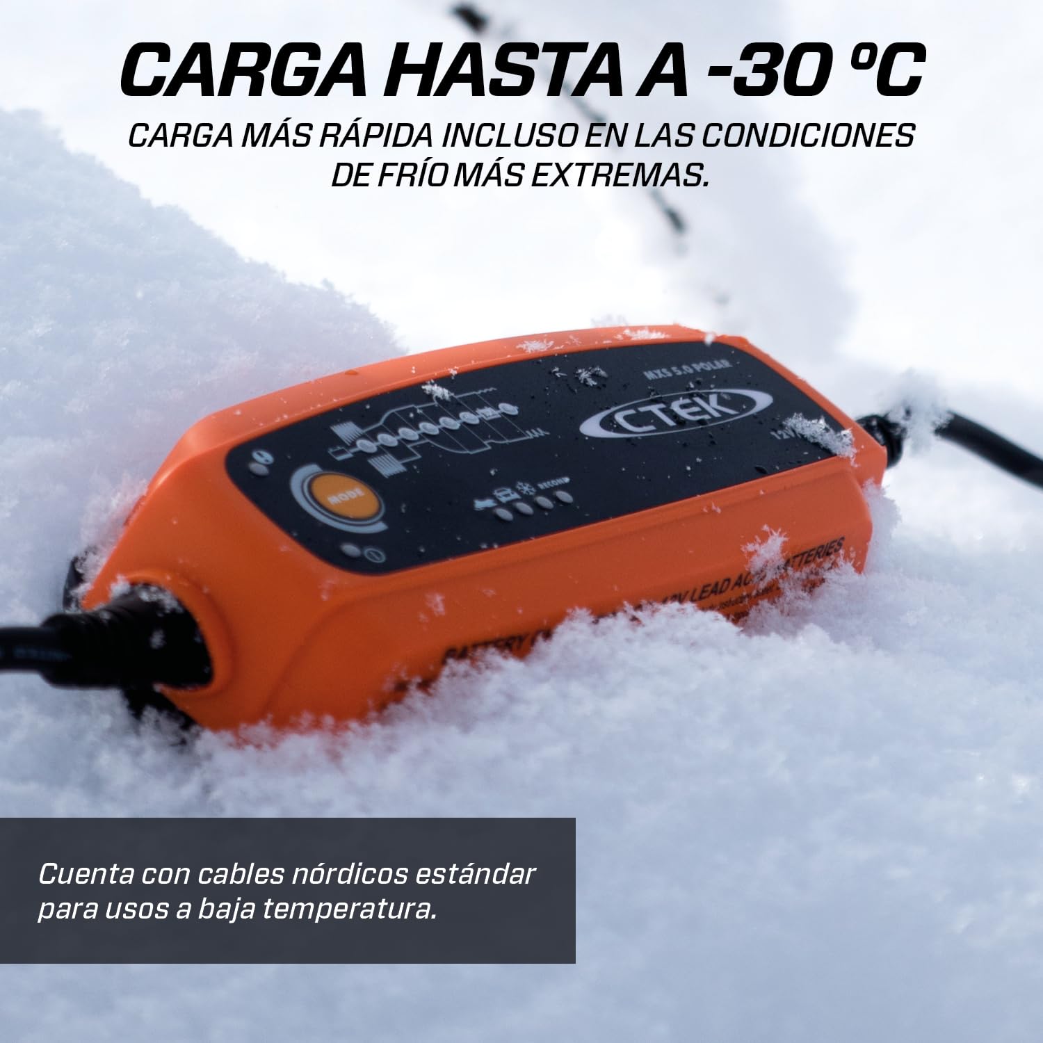 CTEK MXS 5.0 Polar Cargador Batería 12V 5A, para Frío Extremo, Cargador Inteligente Baterias, Cargador De Batería De Coche Y Motonieve, Mantenedor Y Desulfatador De Batería con Opción AGM Dedicada