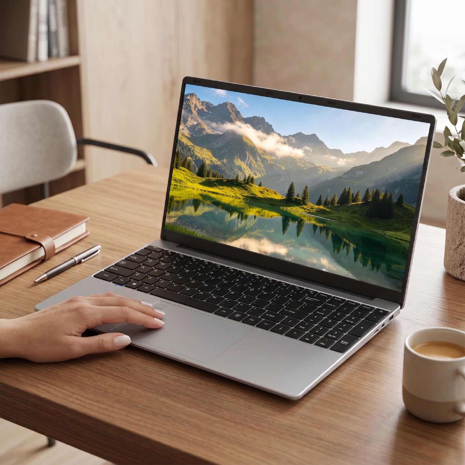 Laptop 15,6 Cala, Procesor Celeron N5100, 8 GB RAM, 128 GB SSD, System 11 Pro i Podświetlana Klawiatura, do Pracy i Rozrywki (wtyczka UE)