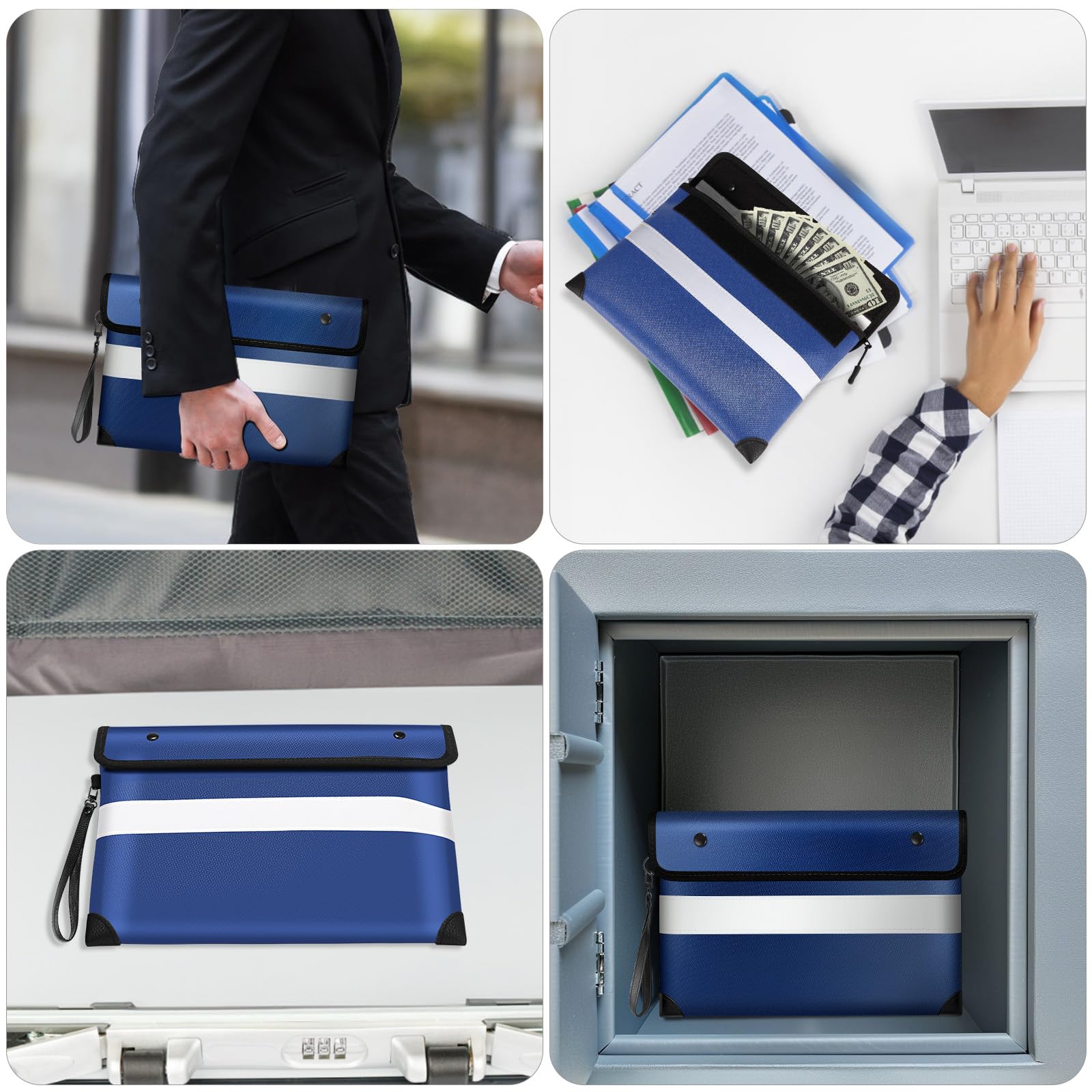 Vailoin Borsa per Documenti Ignifuga Fino a 5200°F (34 x 28 cm),Porta Documenti Impermeabile, Sacchetto Antincendio Rivestita in Silicone Antiprurito, per documenti A4, Denaro, Passaporto(Blu)