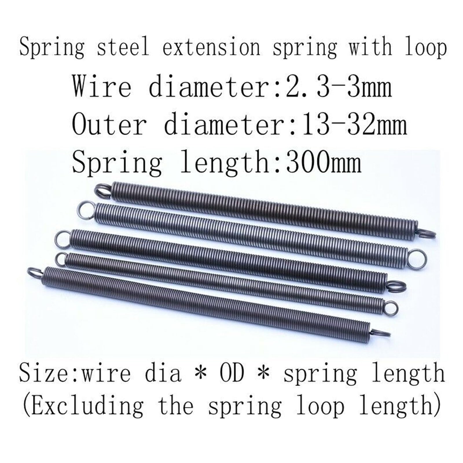1pcs Spring Steel Extension Spring with Loops Wire Dia 2.3-3mm OD 13-32 L 300mm (3 * 20 * 300mm)