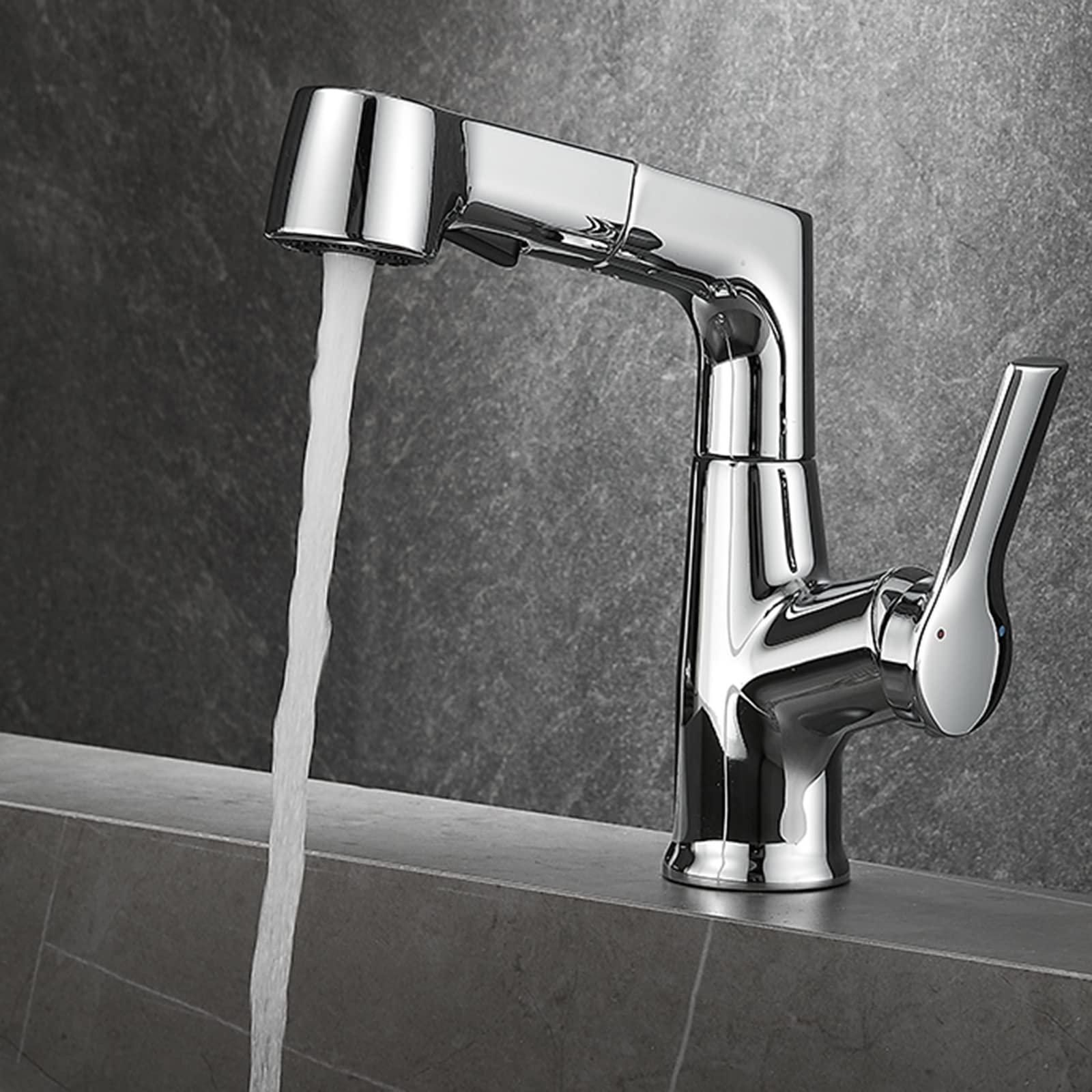 Mitigeur de lavabo douchette télescopique laiton eau chaude froide noir