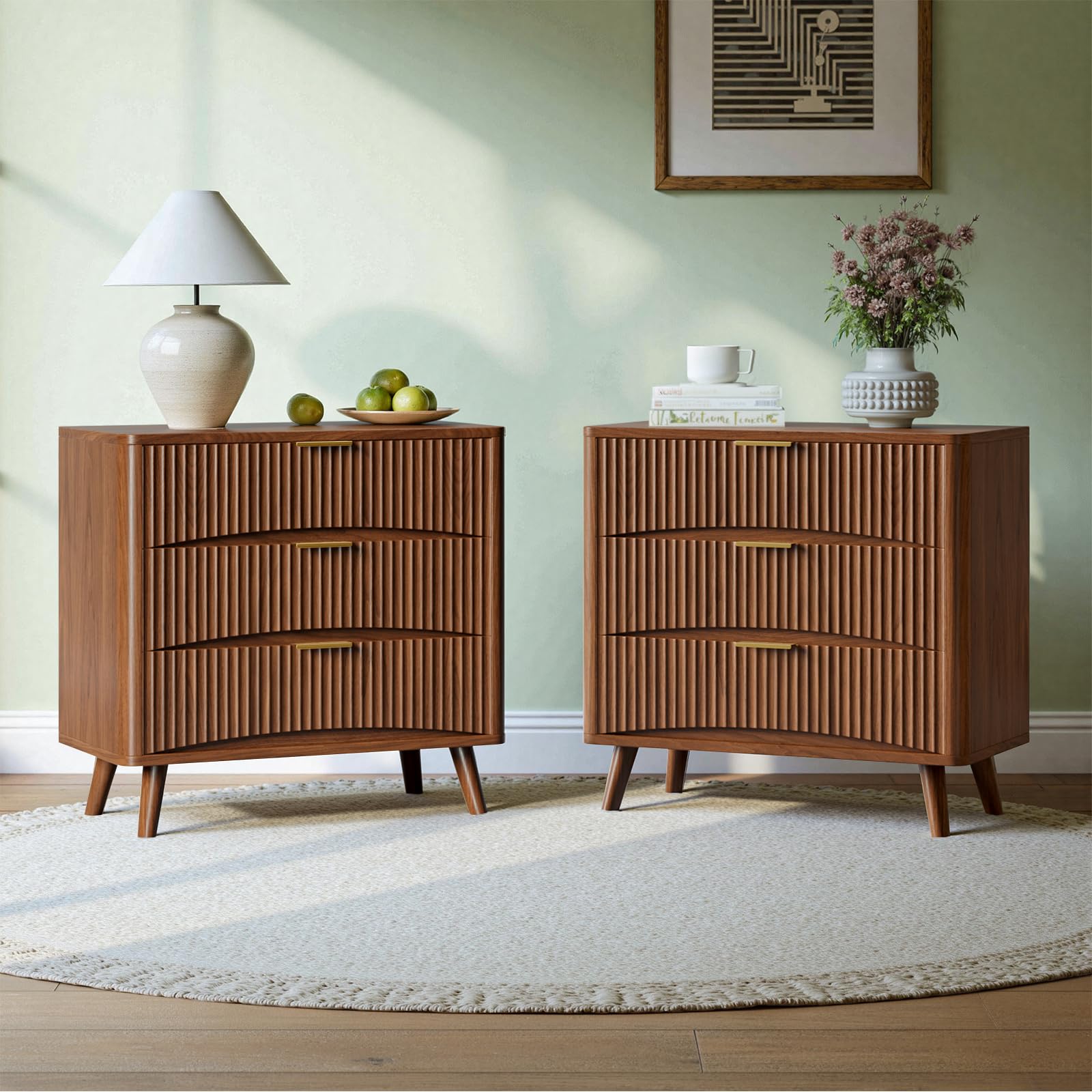 Evermagin 31.5" W Larged Nightstands Set of 2, Walnut Bedside Table
