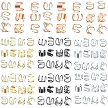 96 Pcs Gold Silver Black and Rose Gold Hair Braids Dreadlock, Non-Piercing Ear Clip Beard Beads Cuffs Clip Hair for Women Men Hair Accessories Styling Jewelry Tools