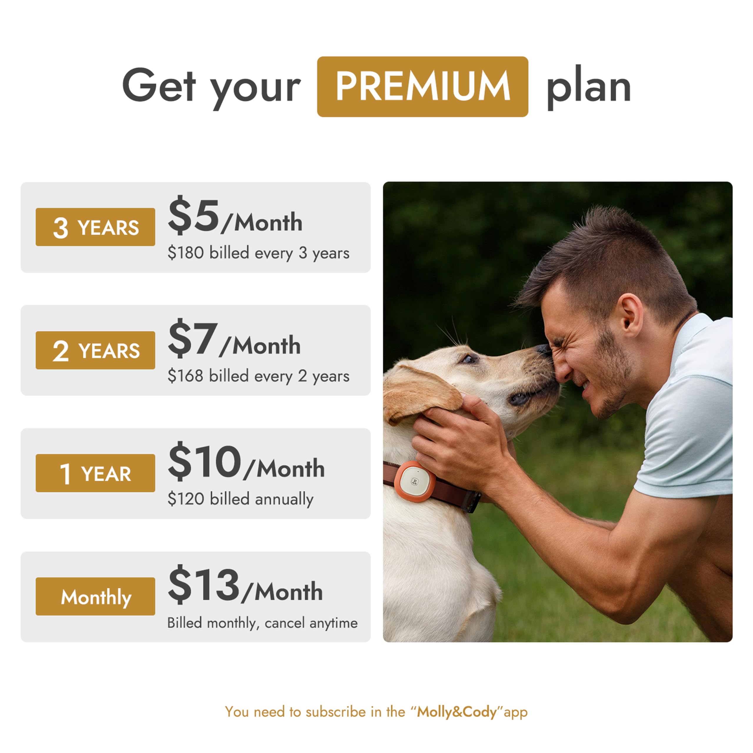 GPS + Bluetooth Pet Tracker for Cats & Dogs – Real‑Time Tracking, Virtual Fence, IP67 Waterproof, Up to 60‑Day Battery, Health Monitoring, iOS/Android – Subscription Required (Gold) - image 5