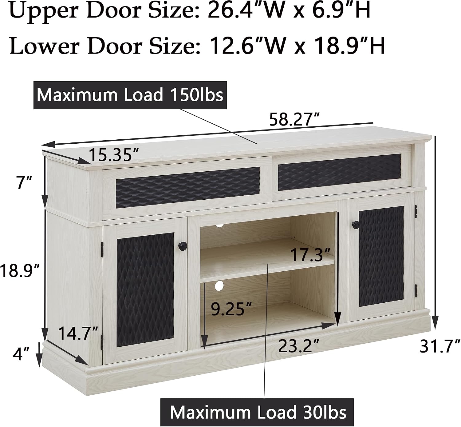 Retro TV Stand for 65 Inch TV, TV Console Cabinet with Storage, Entertainment Center for Living Room Bedroom Meeting Room, Media Console with Adjustable Shelves Door, White-37.1‘’H