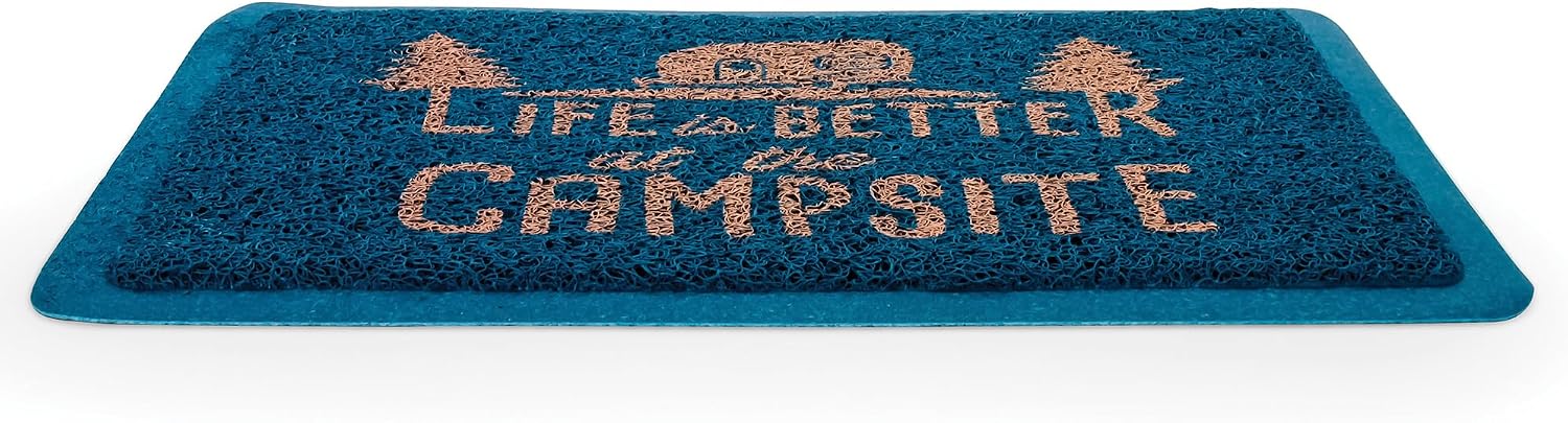 Camco Life is Better at The Campsite Outdoor & Indoor Welcome Mat - Weather and Doormat | Traps Dirt and Liquid | Spongey Comfortable Feel | Measures 26 ½ " x 15" - Blue (53201) - 53201-A image 3