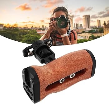 Amazon | 木製カメラケージハンドルグリップ、360度回転左右使用、1/4