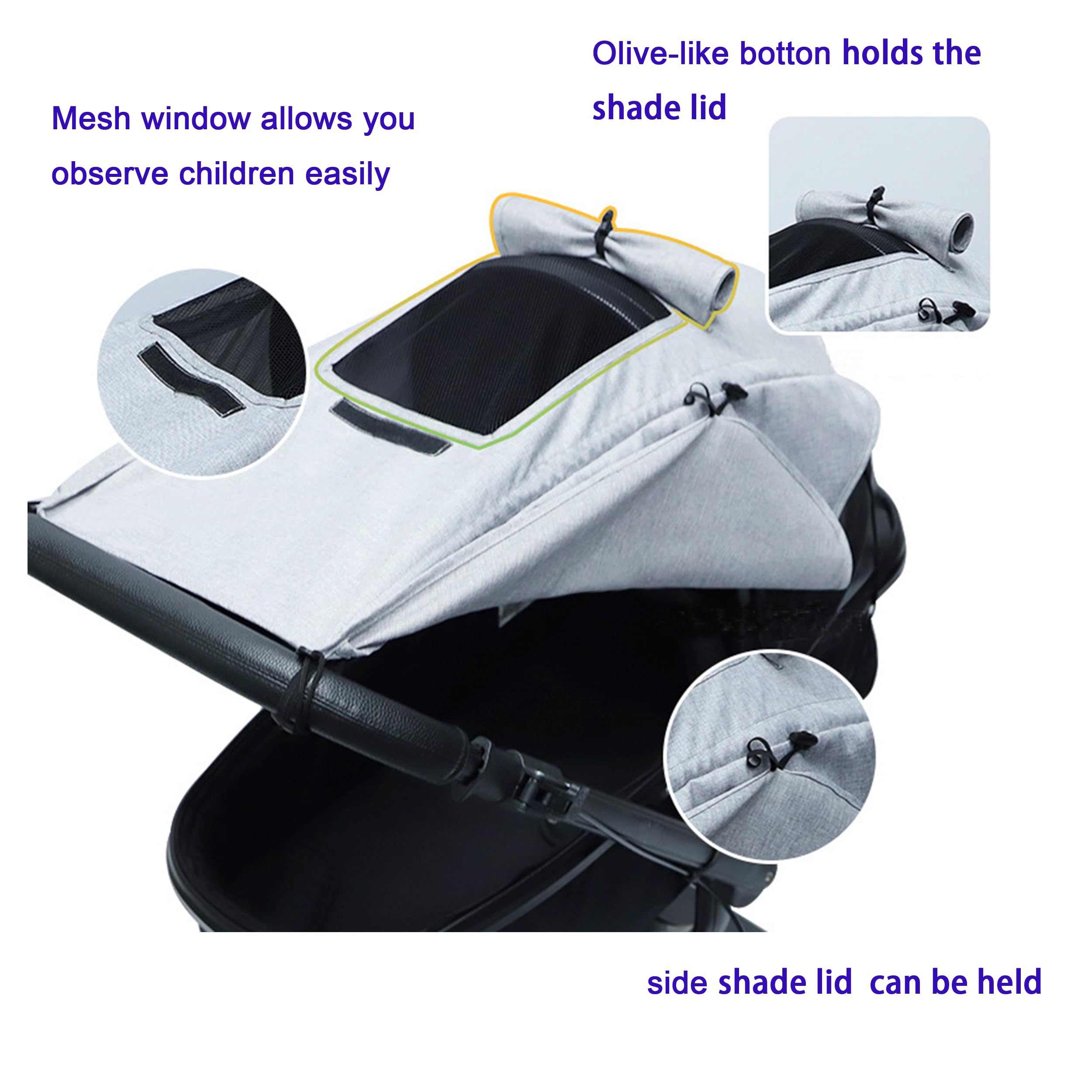 Stroller Sun Shade Universal Baby Stroller Cover for Sun Bassinet Blackout Cover (0-6m) Sunshade Visor Wind Cover Blocks Sun's Rays - Gray