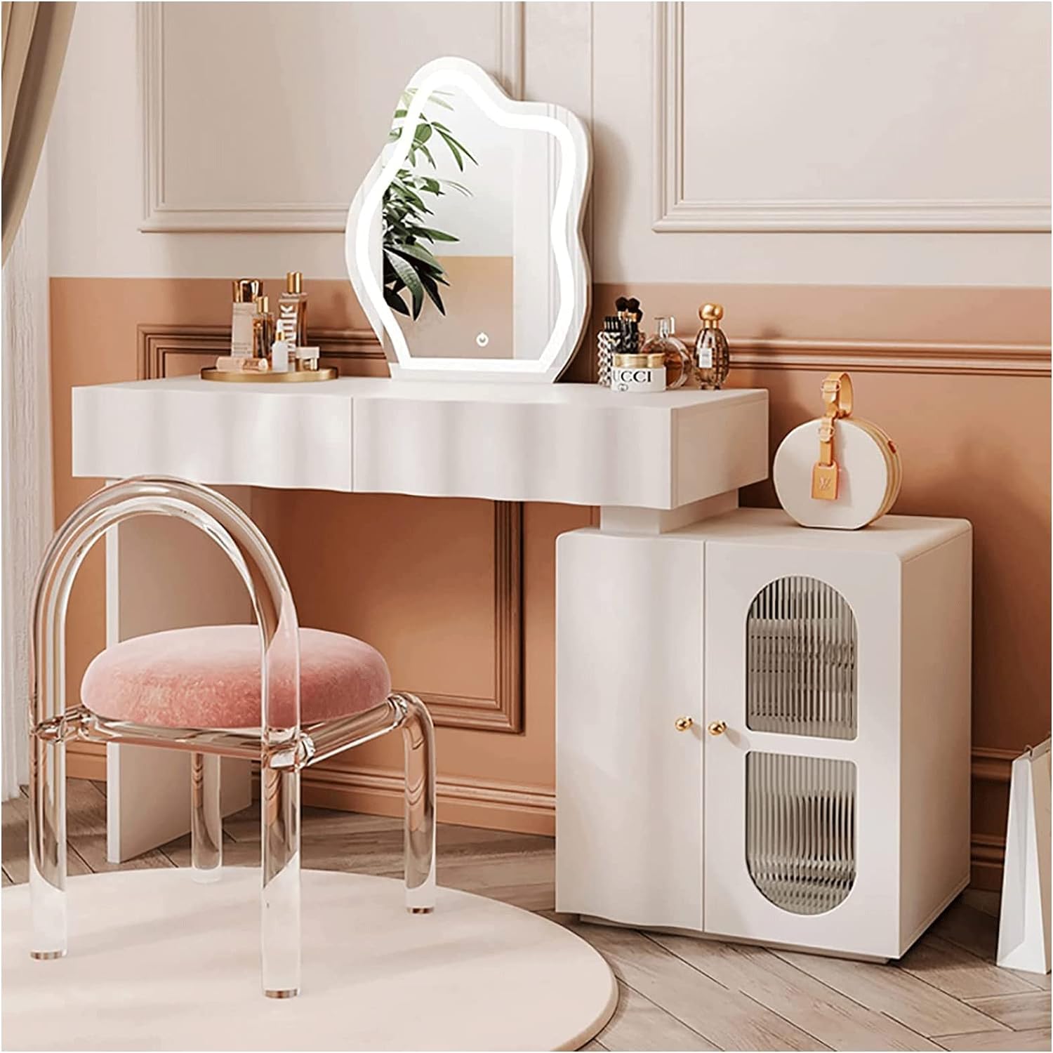 Amazon.com: Rieort Vanity Table Cloud Shape Vanity Desk Led