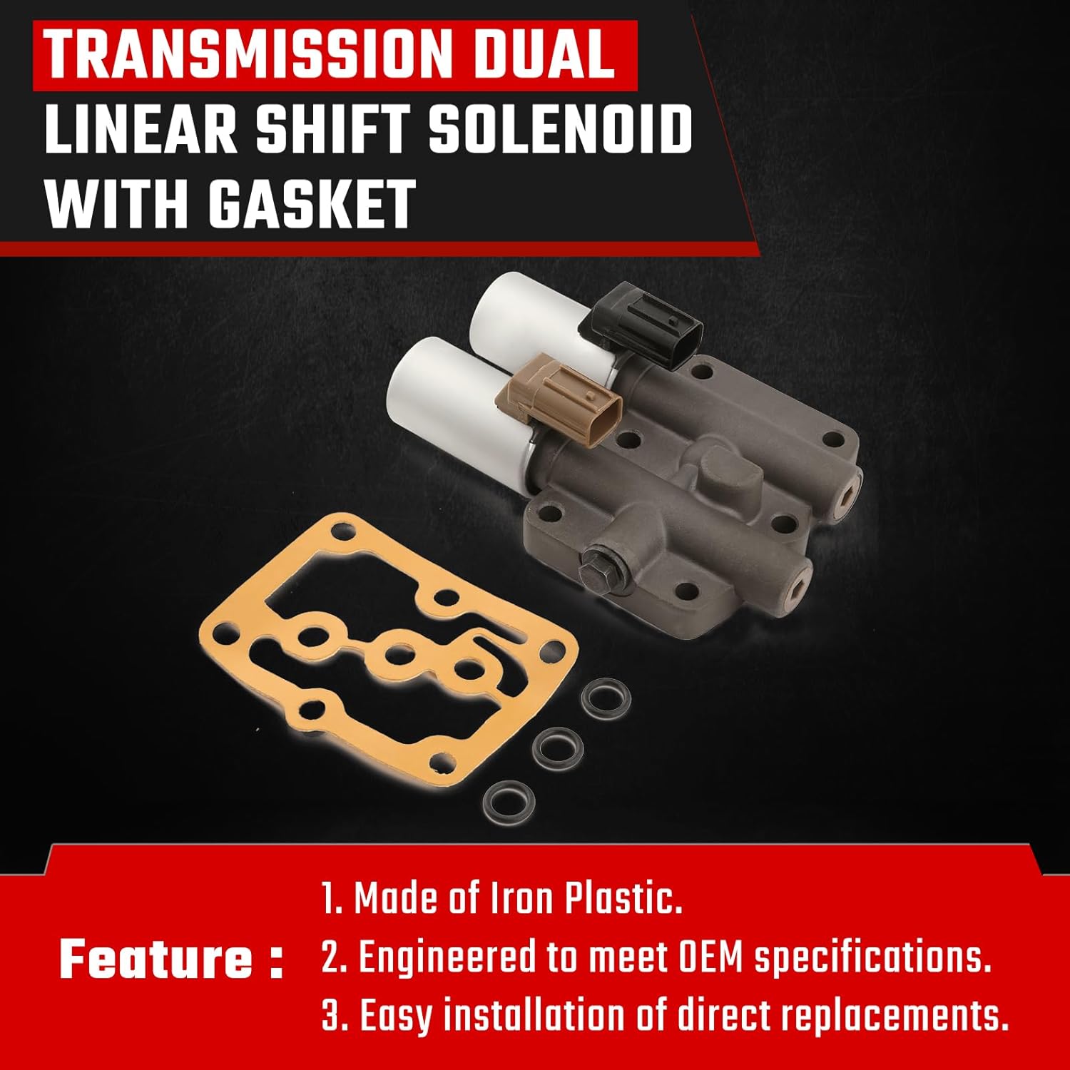 Transmission Dual Linear Shift Solenoid 28250-P6H-024 Fit for Acura MDX CL TL Honda Accord Odyssey Prelude Pilot with 1PCS Gasket and 3PCS O-Rings 28250P6H024
