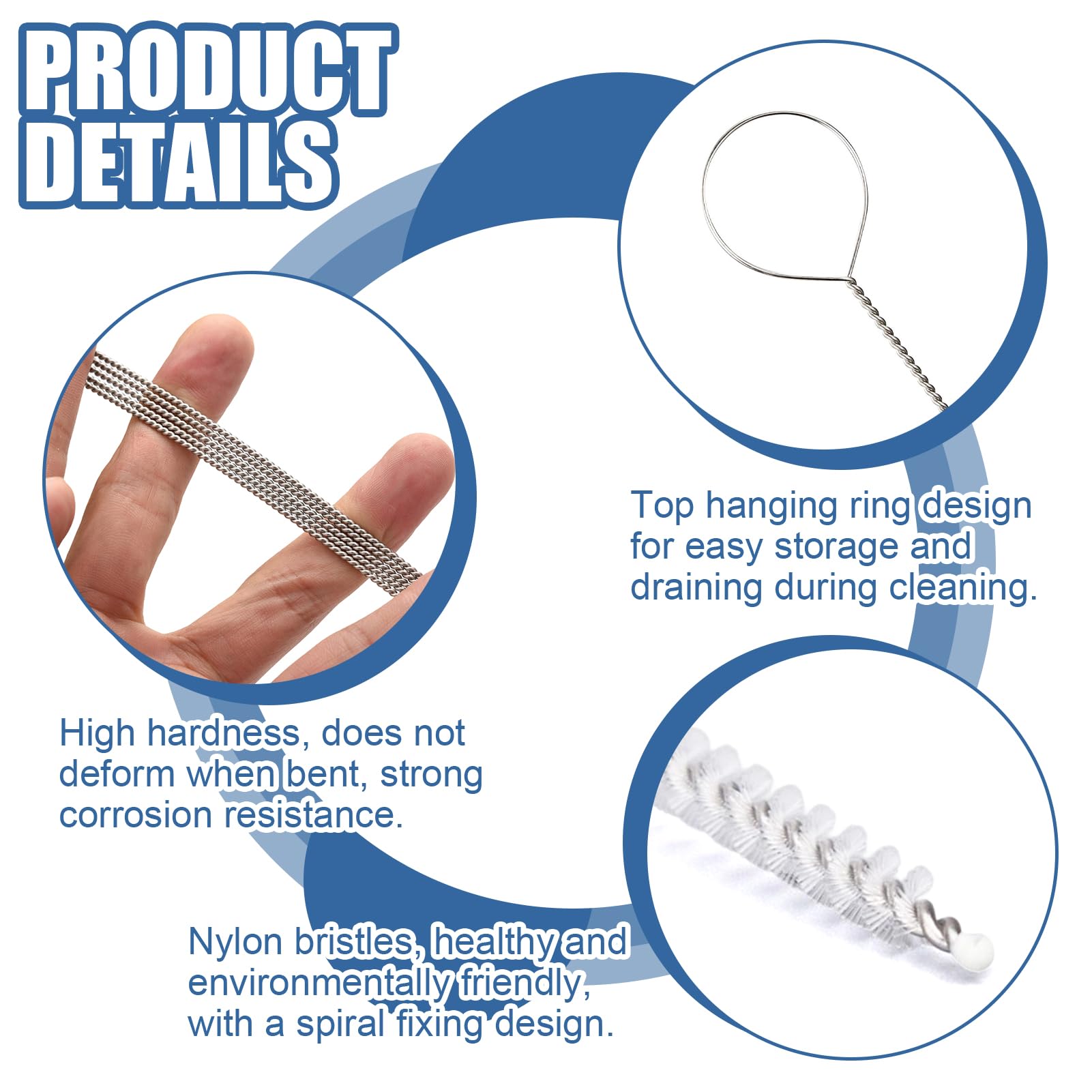 2 cepillos de manguera de 100 cm, juego de cepillos de limpieza para desagüe y paja de frigorífico, flexible y sin arañazos, acero inoxidable, largo, 0,6/1,2 cm para evitar obstrucciones