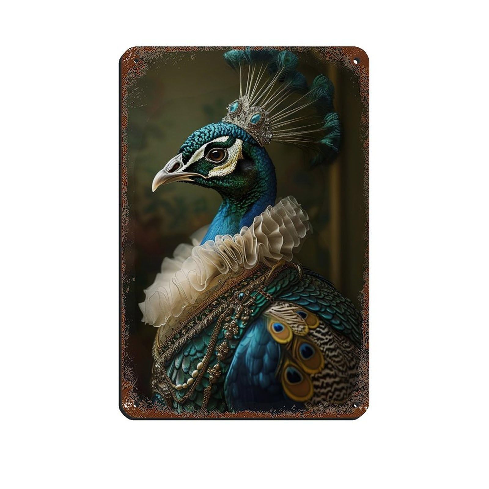Lxwnze 20L X 30W Cm Vintage Peacock Queen Painting Poster Tin Sign Vintage Metal Pub Club Cafe Bar Home Wall Art Decoration Poster Retro 8X12inch(20X30cm)