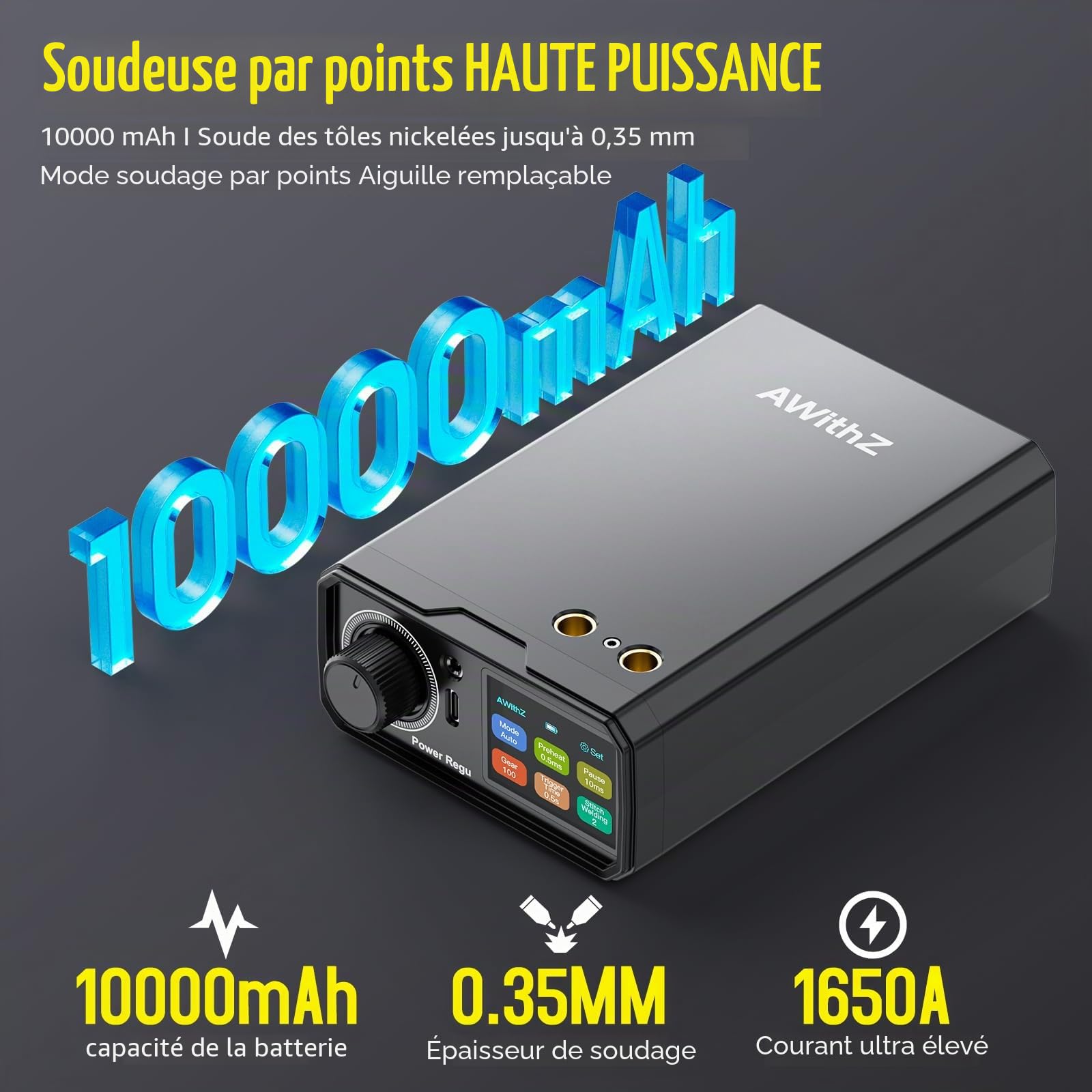 UK3 Poste à souder sans fil 9000W 10000mAh Commande à bouton rotatif, 100 vitesses, commande à pédale, machine de soudage par points 0,1-0,3mm pour la fabrication de batteries DIY
