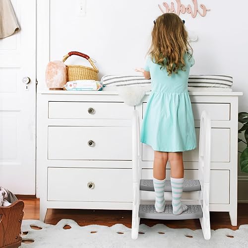 Miniatura 3 de IDEALHOUSE Taburete de 2 escalones para niños, taburete de plástico de 2 escalones para lavabo de baño, entrenamiento para ir al baño, taburete para