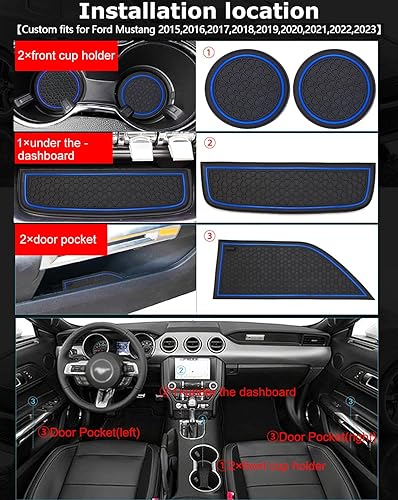 Miniatura 5 de Auprite Alfombrillas antideslizantes para accesorios Mustang 2015-2023, ajuste personalizado para portavasos, tapetes, forros para compartimento de